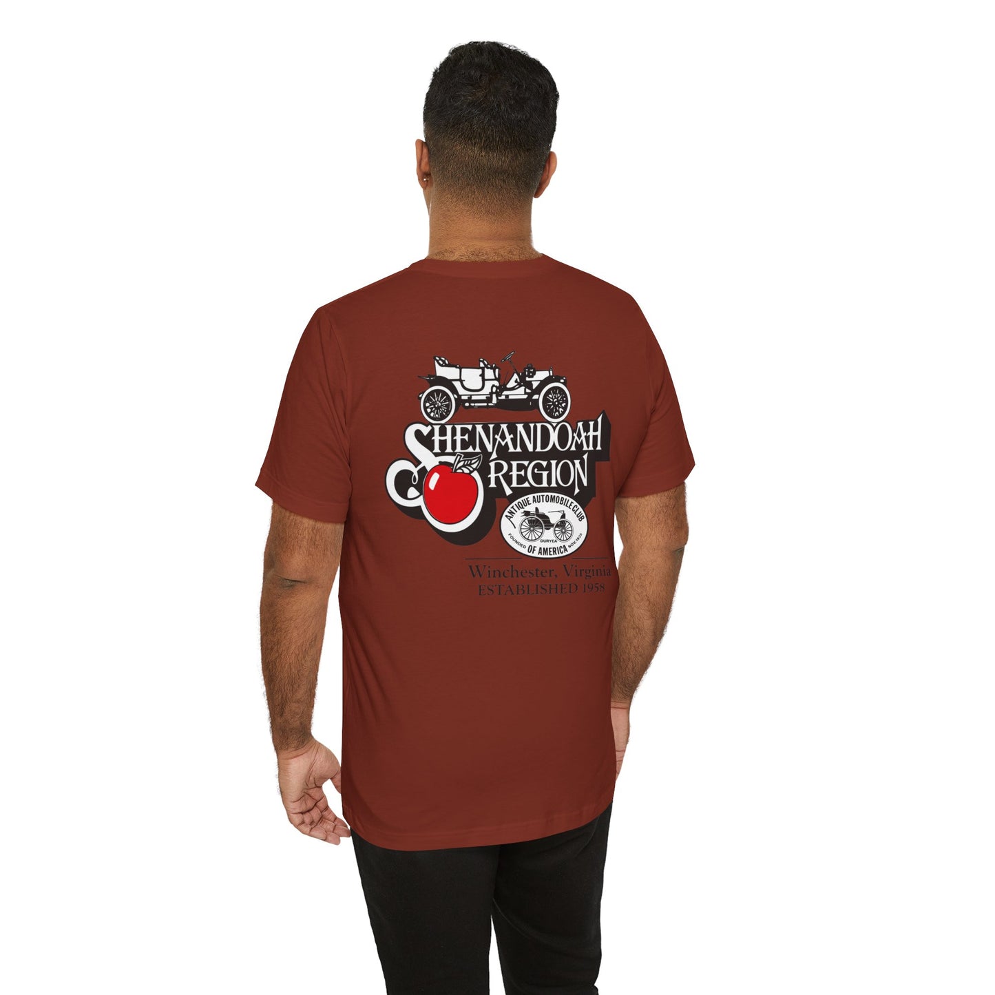Shenandoah Region AACA Tee — Small White AACA Logo on Front and Large White Shenandoah Region AACA Logo on Back