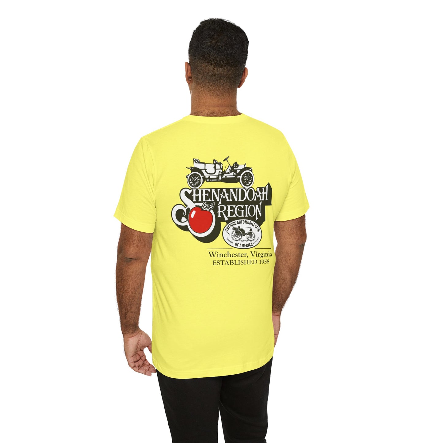 Shenandoah Region AACA Tee — Small White AACA Logo on Front and Large White Shenandoah Region AACA Logo on Back