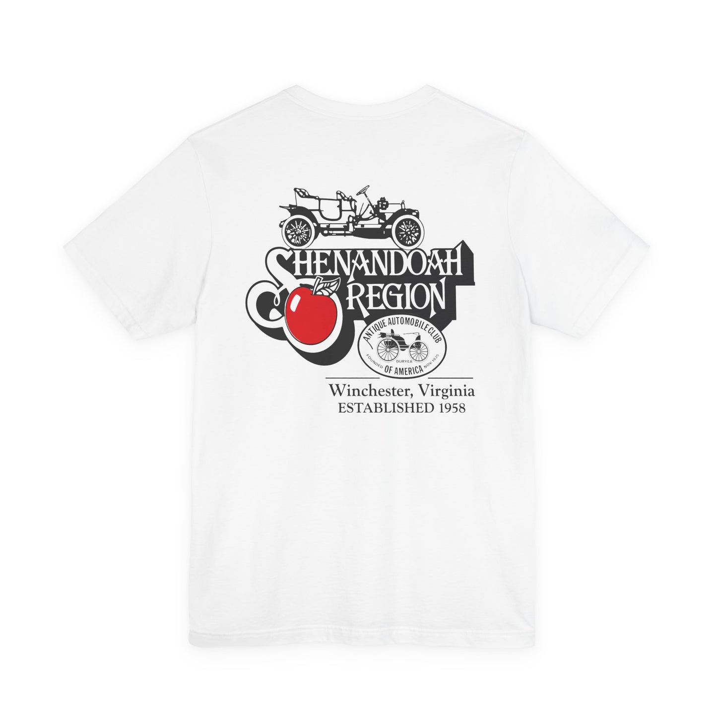 Shenandoah Region AACA Winchester VA Tee - Small AACA Logo Front and Large Shenandoah Region AACA Logo on Back