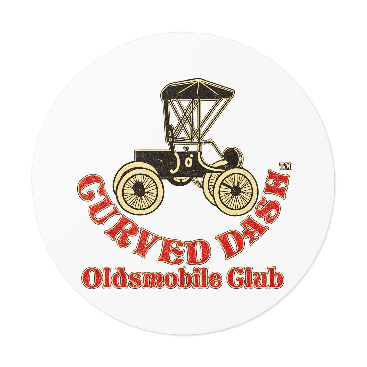 Curved Dash Oldsmobile Club Round Vinyl Sticker — Great for Windshields!
