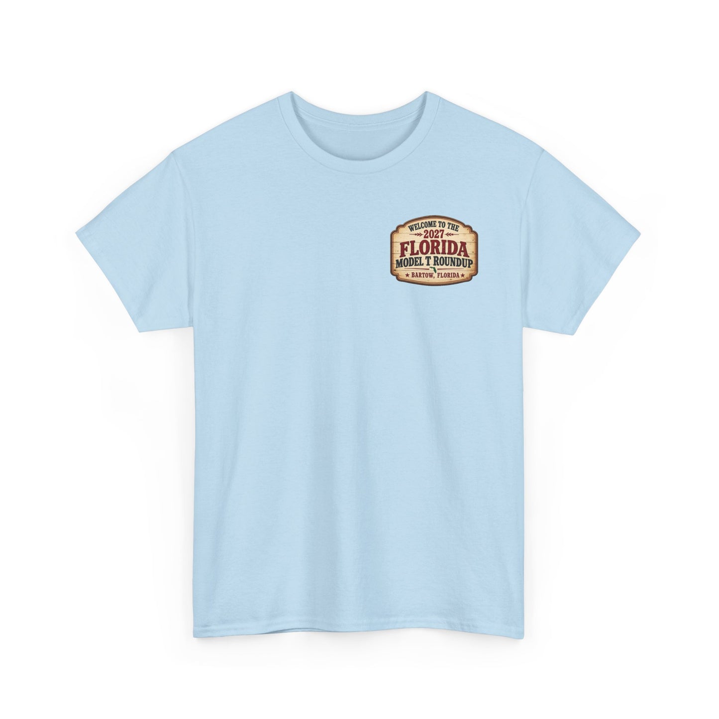 Florida Model T Roundup 2027 T-Shirt — Unisex Heavy Cotton Tee (Front and Back Graphic)