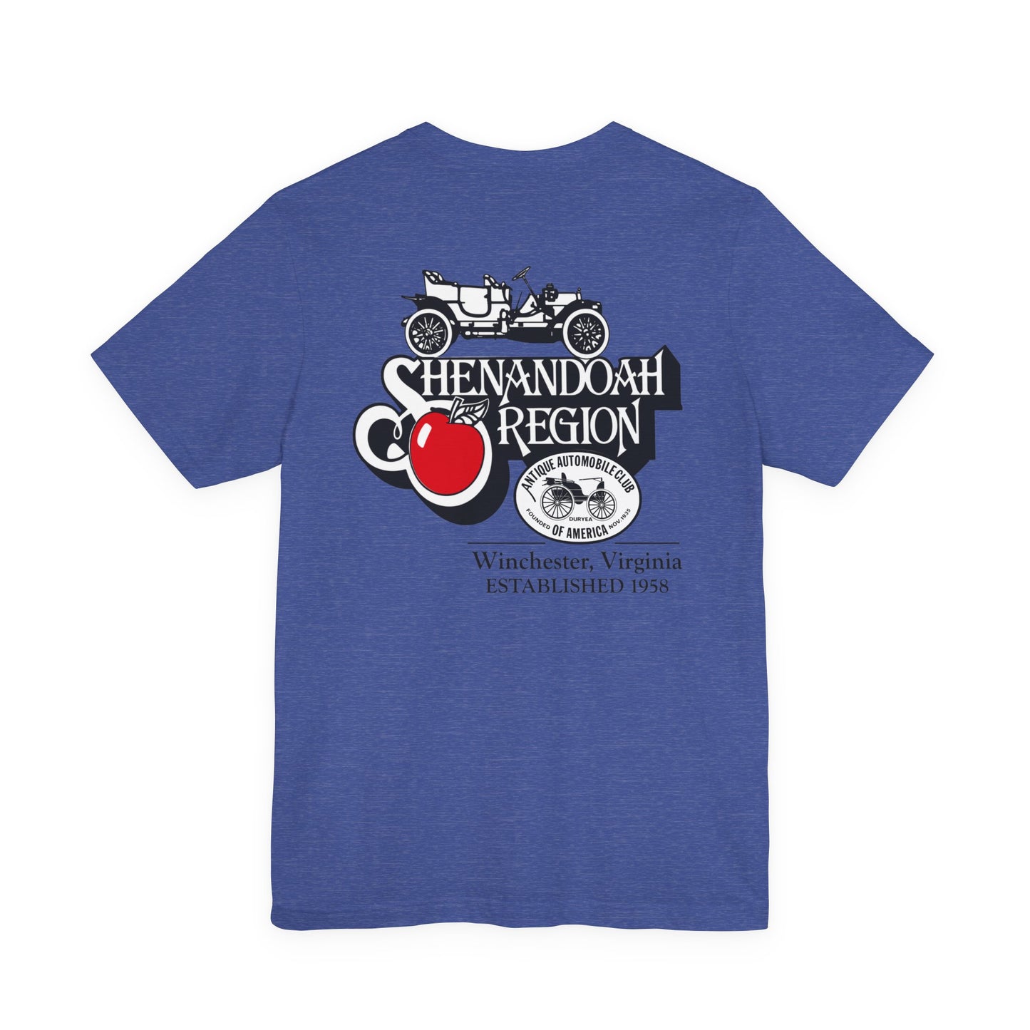 Shenandoah Region AACA Tee — Small White AACA Logo on Front and Large White Shenandoah Region AACA Logo on Back