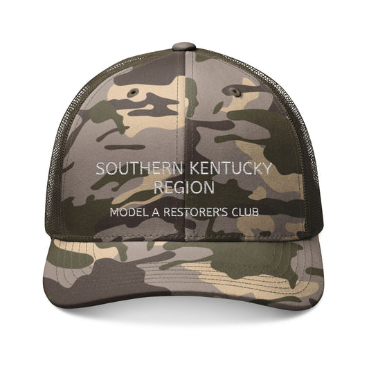 Southern Kentucky Region Model A Restorer's Club Camouflage Trucker Hat — Embroidered Mesh Cap