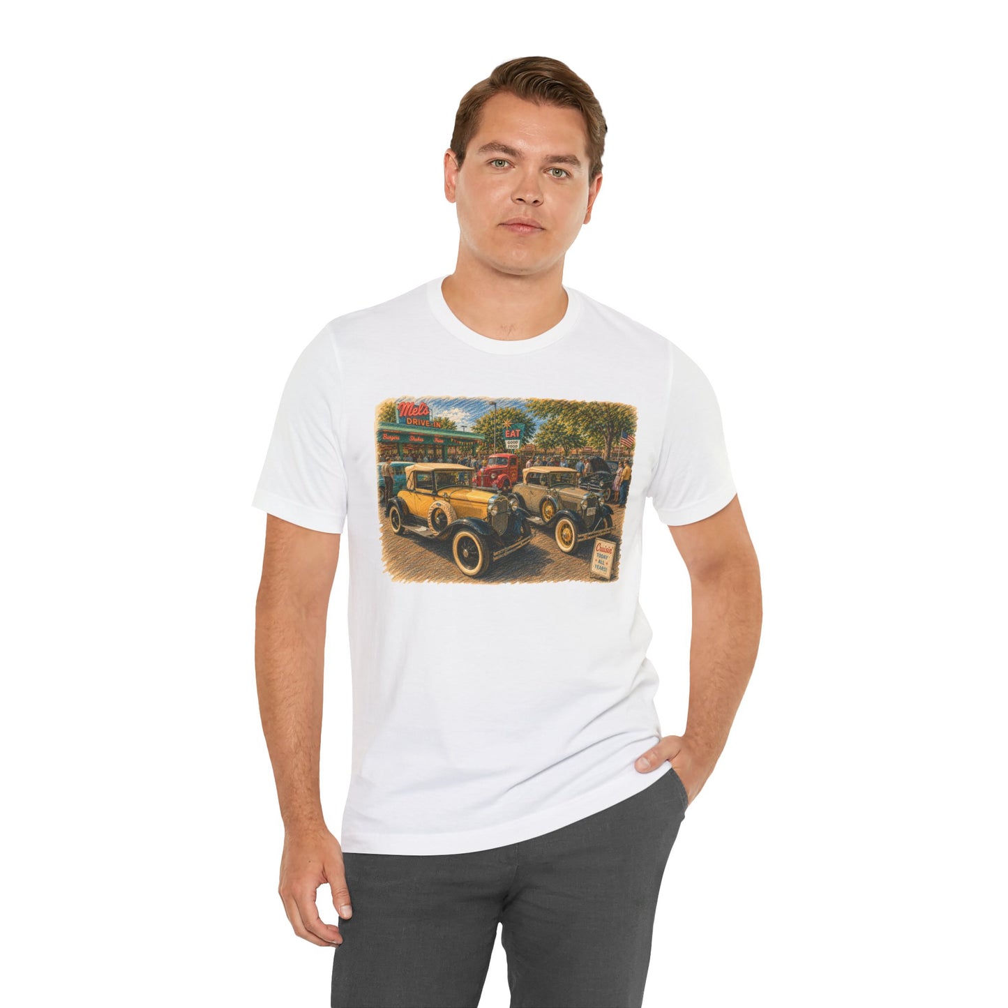 Mel's Drive-In Car Show T-Shirt — Unisex Jersey Short Sleeve Tee