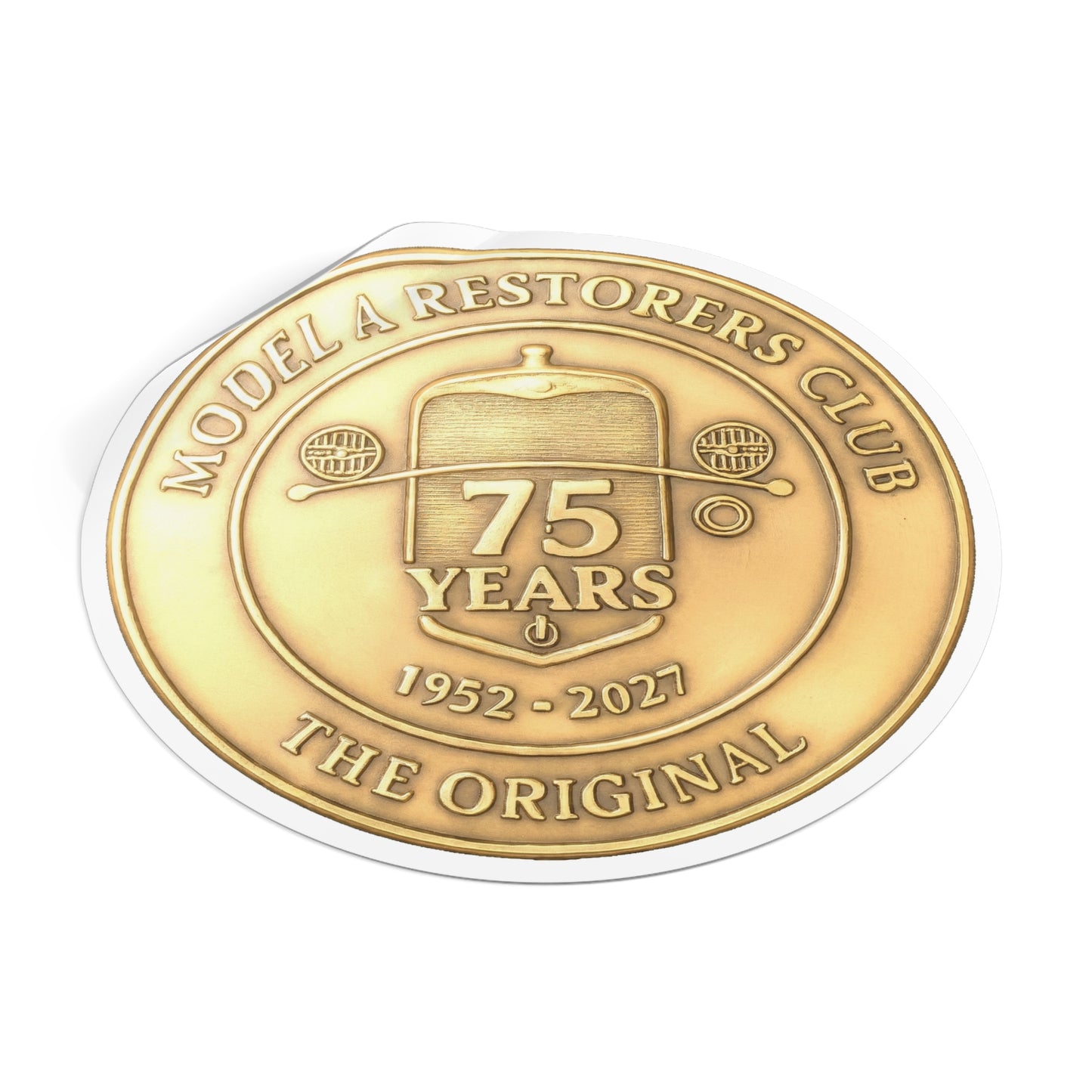 75 Years Model A Restorers Club Round Vinyl Sticker — Vintage Car Emblem Decal (1952–2027)