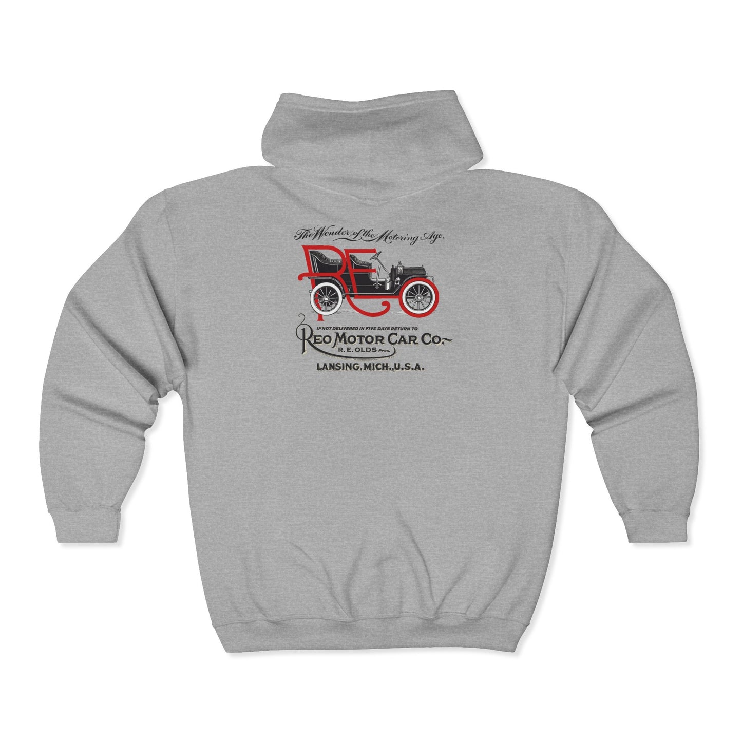 EarlyREO and REO 1 & 2 Cylinder Registry Zip Hoodie — Front and Back Logos Sweatshirt