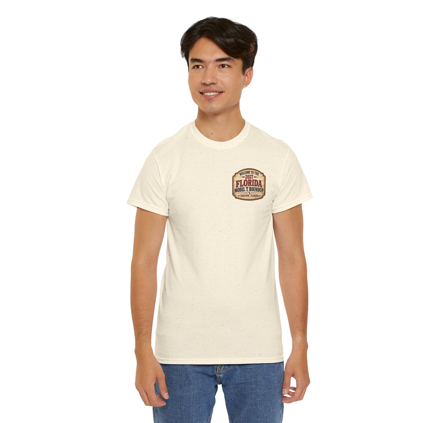 Florida Model T Roundup 2027 T-Shirt — Unisex Heavy Cotton Tee (Front and Back Graphic)