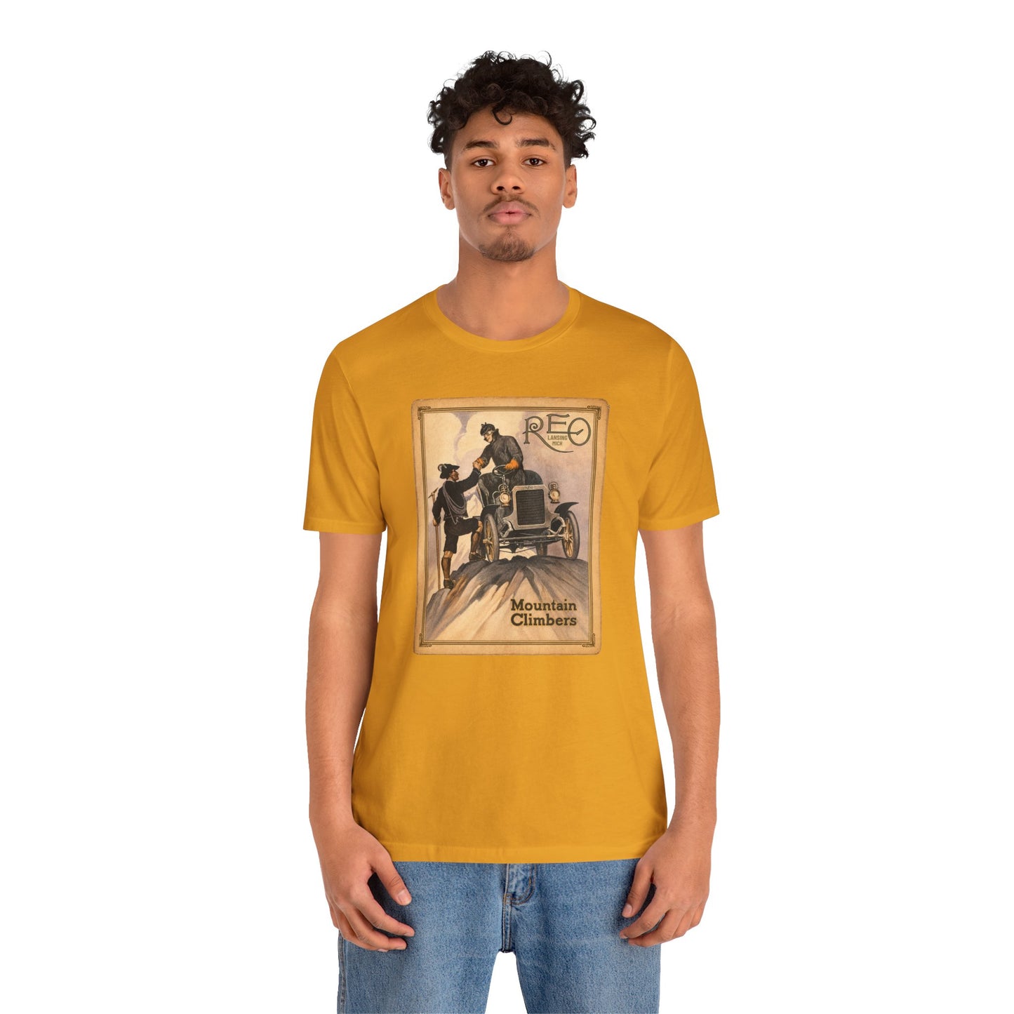 REO Lansing Michigan Mountain Climbers T-Shirt - Unisex Soft Short Sleeve Tee