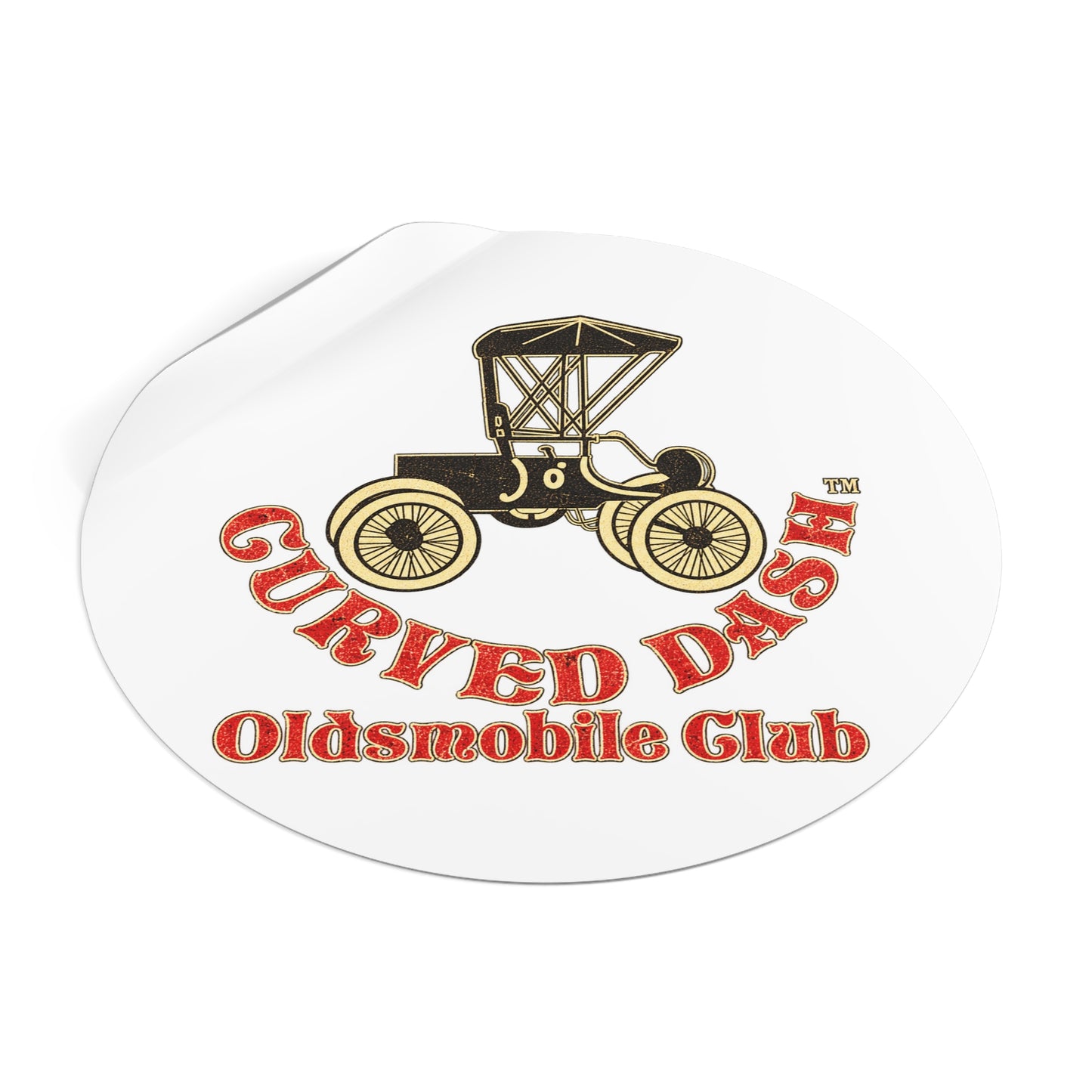 Curved Dash Oldsmobile Club Round Vinyl Sticker — Great for Windshields!