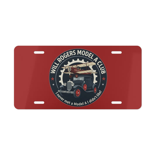 Vintage Model A Car Vanity Plate – "Will Rogers Model A Club" Red License Decor
