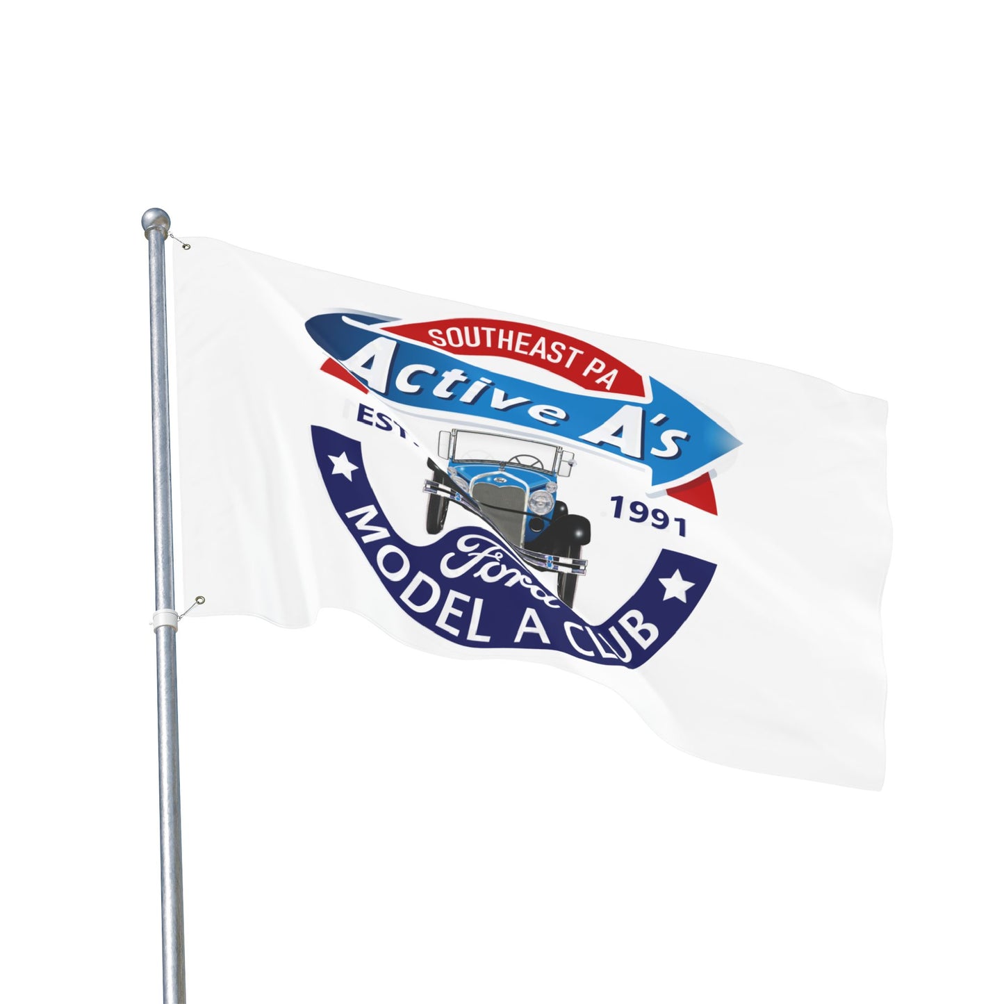 Active A's Ford Model A Club Double-Sided Flag — Southeast PA Active A's Ford Model A Club Banner (Est. 1991)