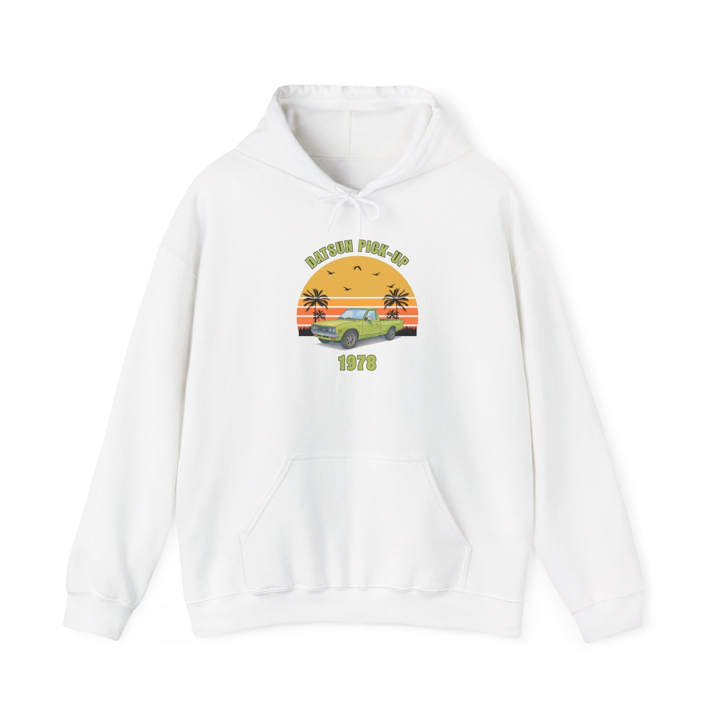 1978 Datsun Pickup Hoodie — 'Mustang Pony-80' Retro Sunset Graphic Sweatshirt (1978)