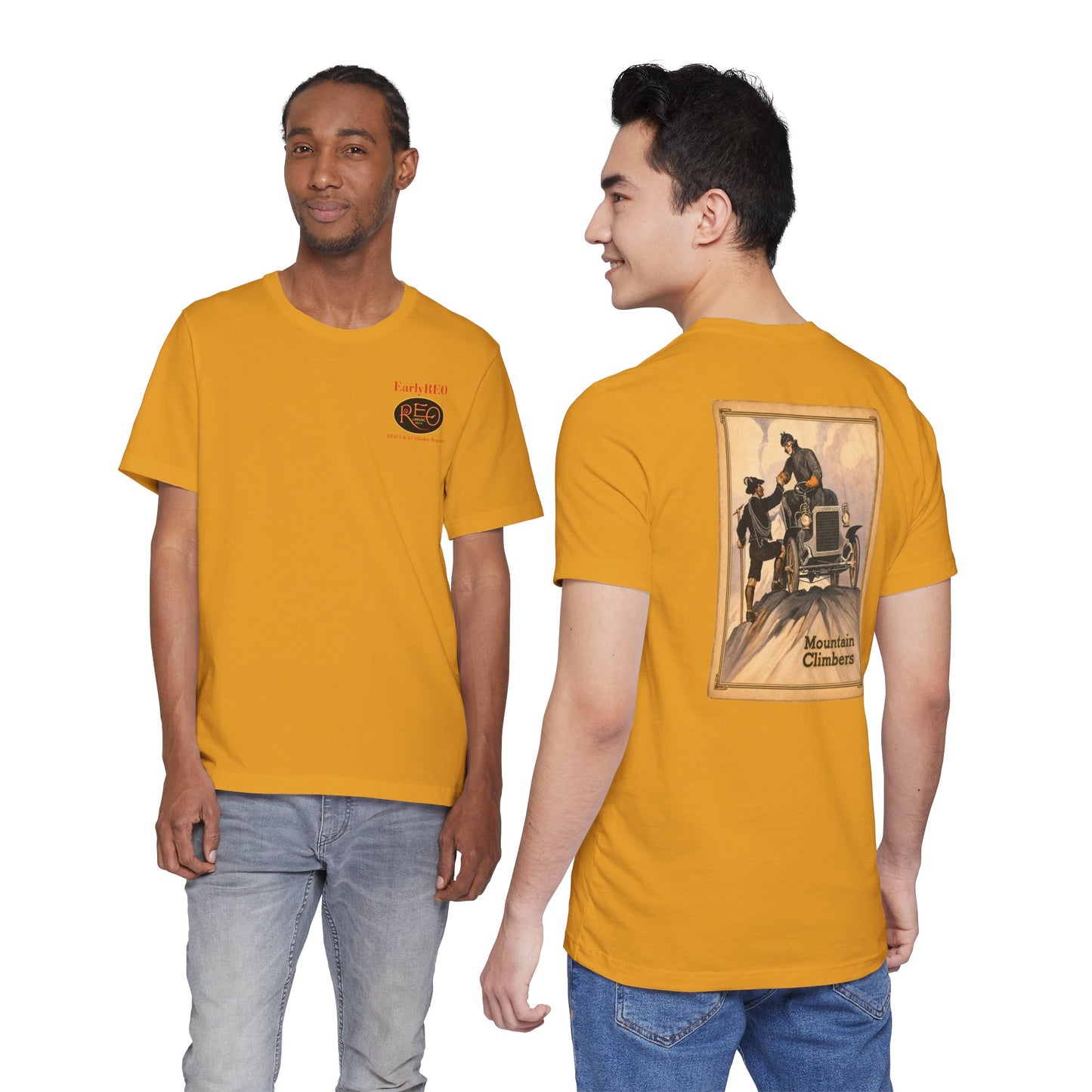 REO Lansing Michigan Mountain Climbers Tee — Unisex Soft Short Sleeve Tee