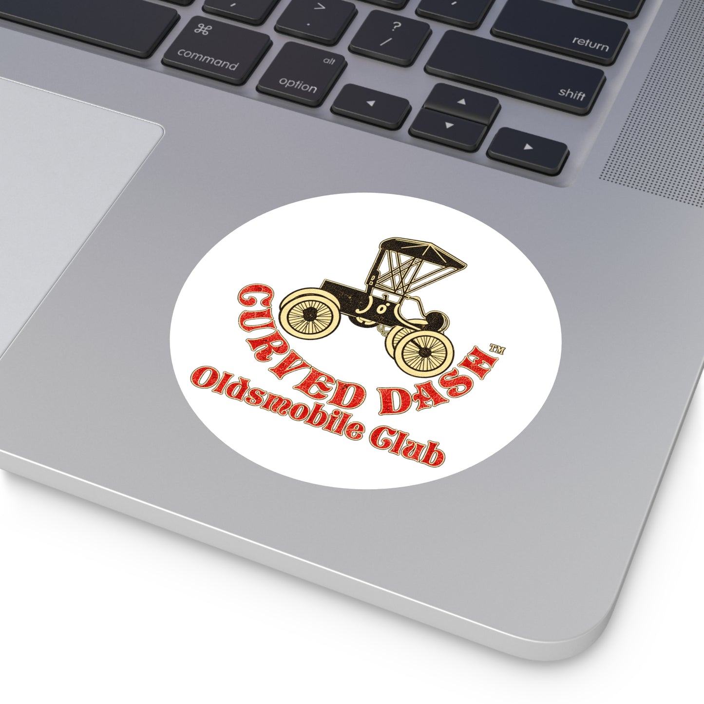 Curved Dash Oldsmobile Club Round Vinyl Sticker — Great for Windshields!