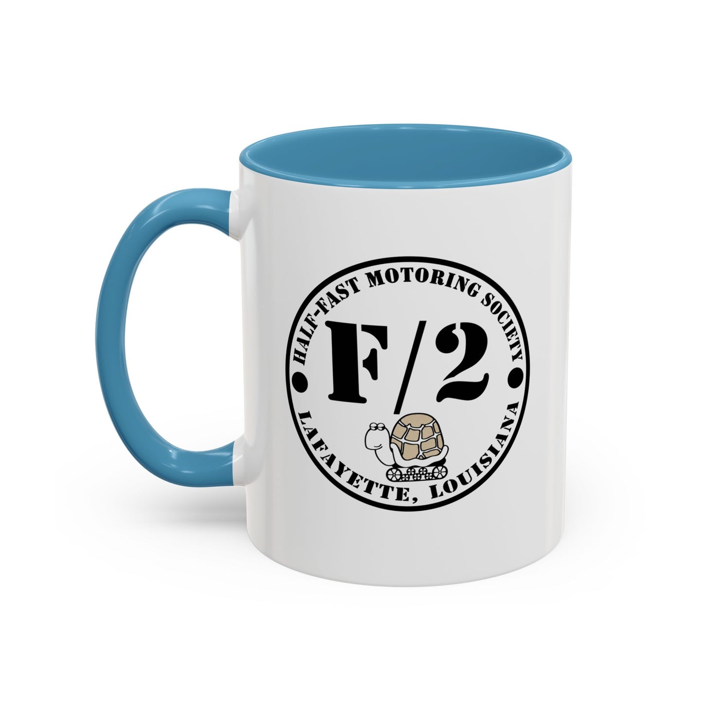 F/2 Half-Fast Motoring Society Accent Coffee Mug — Lafayette, Louisiana Emblem (11/15oz)