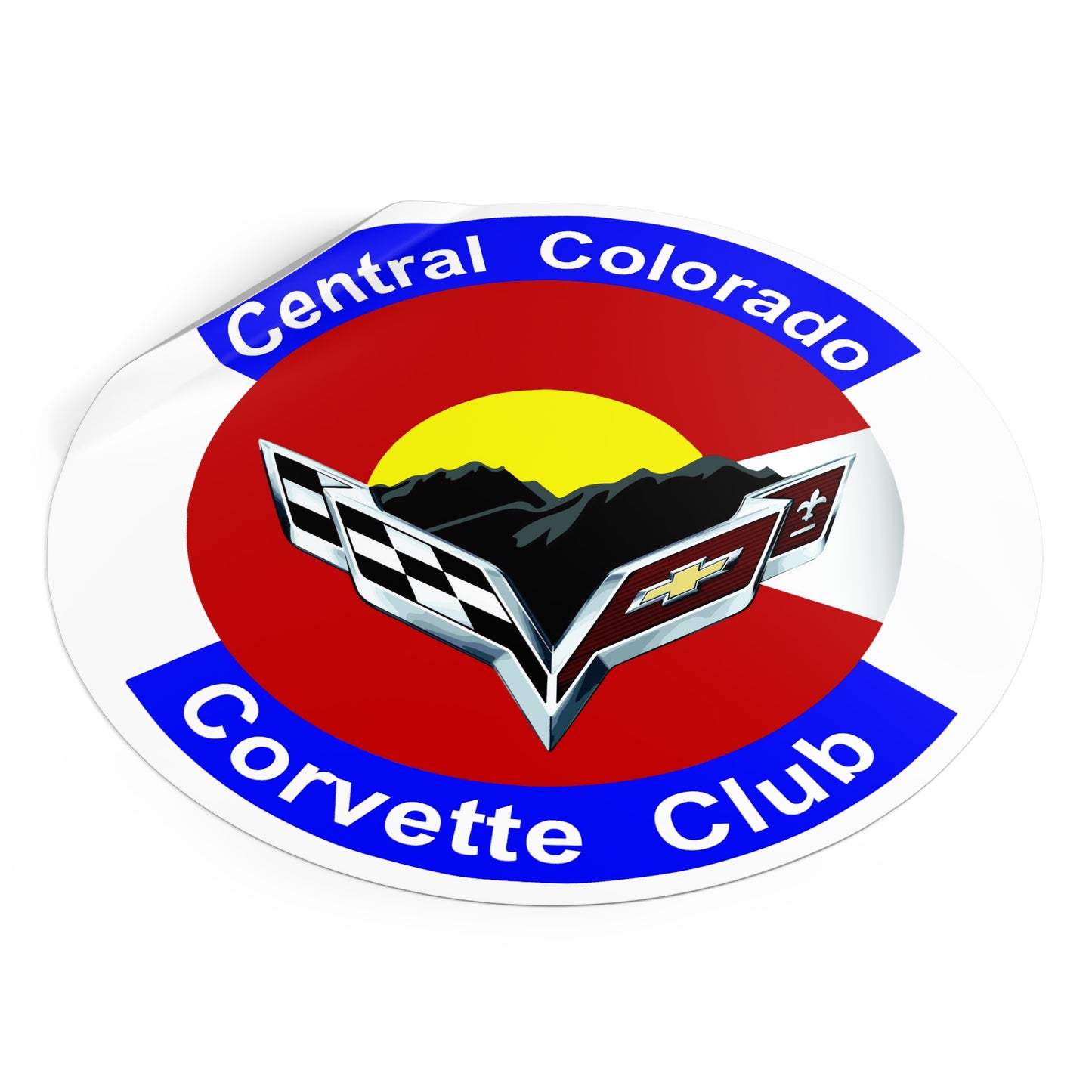 Central Colorado Corvette Club Round Vinyl Sticker — Car Club Emblem