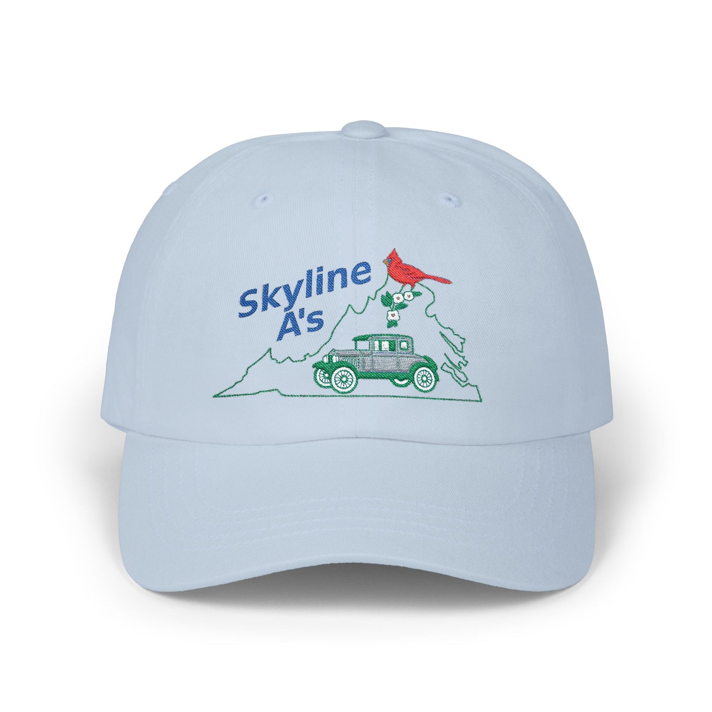 Skyline A's Embroidered Dad Hat — Vintage Car & Cardinal Design