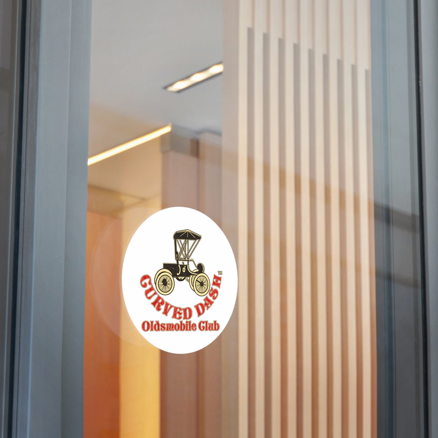 Curved Dash Oldsmobile Club Round Vinyl Sticker — Great for Windshields!