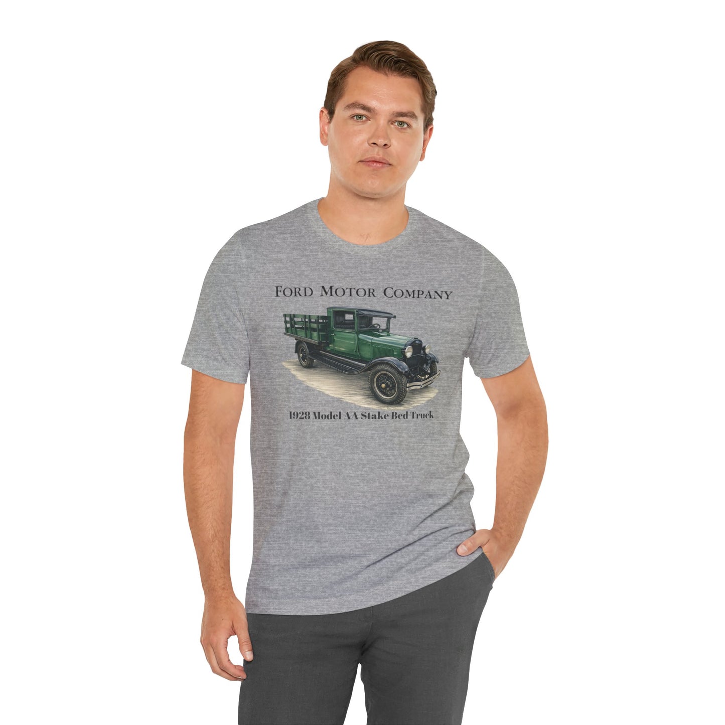 1928 Ford Model AA Stake Bed Truck T-Shirt —  Unisex Jersey Short Sleeve Tee