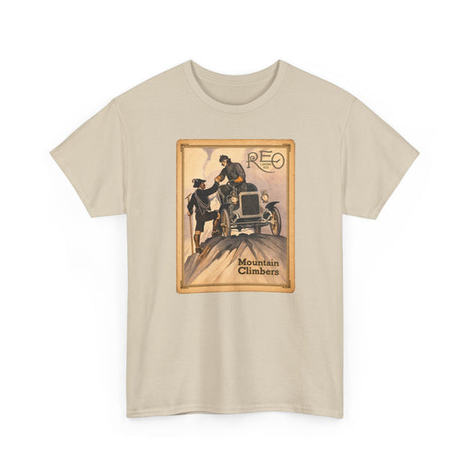 REO Lansing Michigan Mountain Climbers T-Shirt - Unisex Heavy Cotton Tee