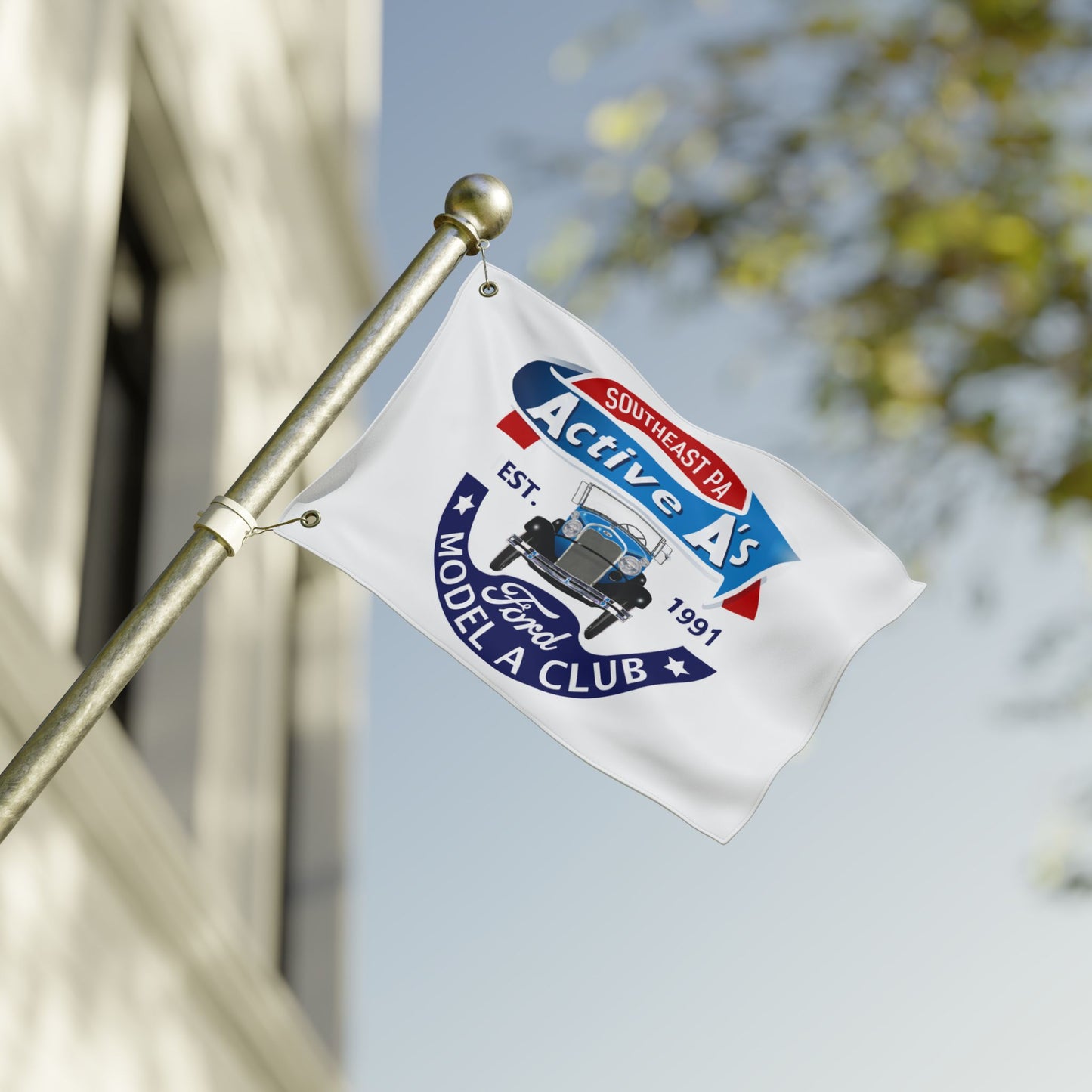 Active A's Ford Model A Club Double-Sided Flag — Southeast PA Active A's Ford Model A Club Banner (Est. 1991)