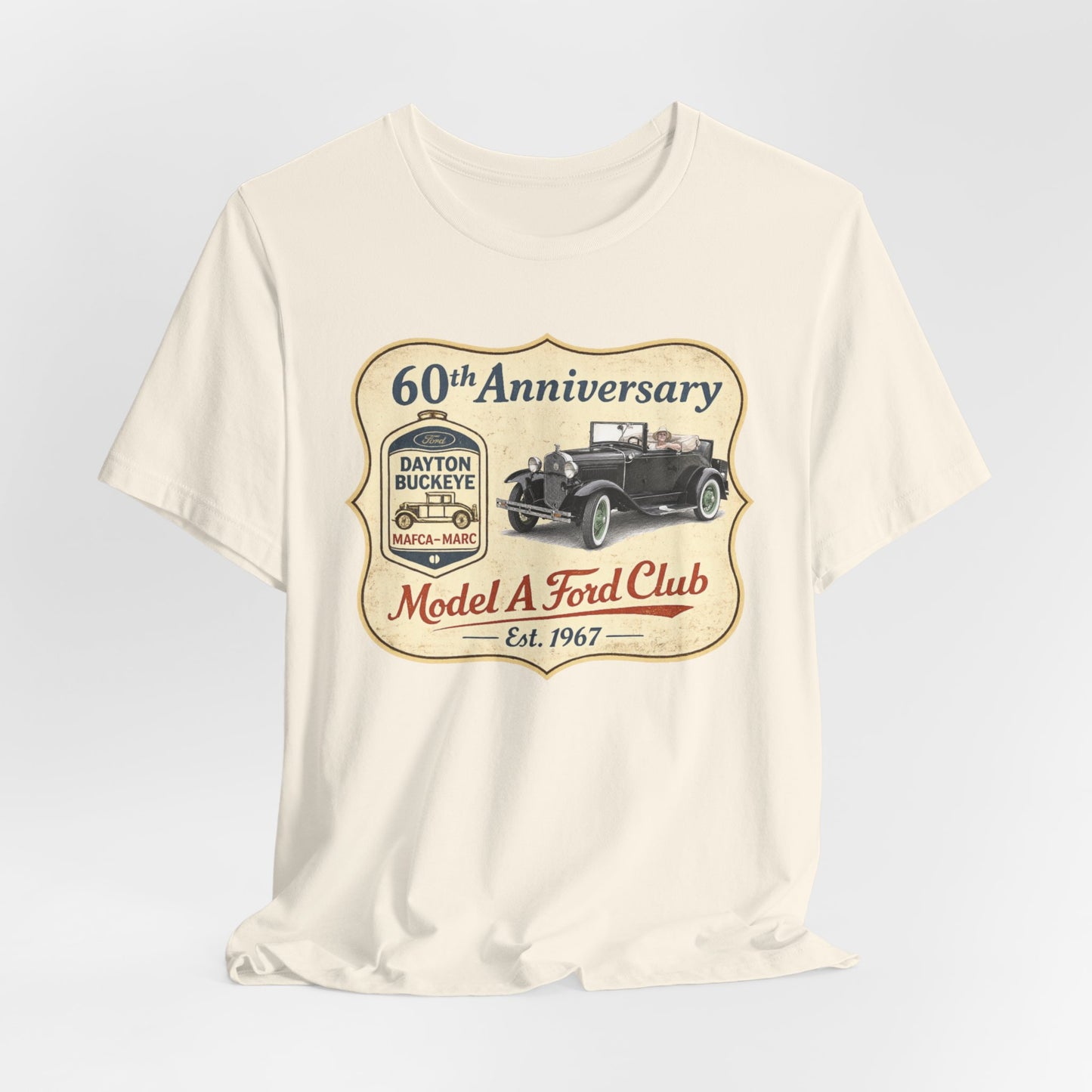 Dayton Buckeye Model A Ford Club 60th Anniversary Tee Roadster (LTG) - Unisex Jersey Short Sleeve Tee