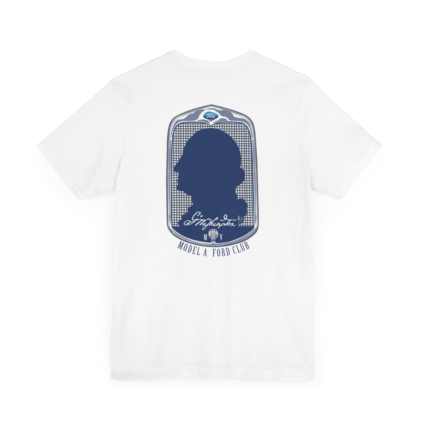 George Washington Model A Ford Club (front and back blue logo) Unisex Jersey Short Sleeve Tee