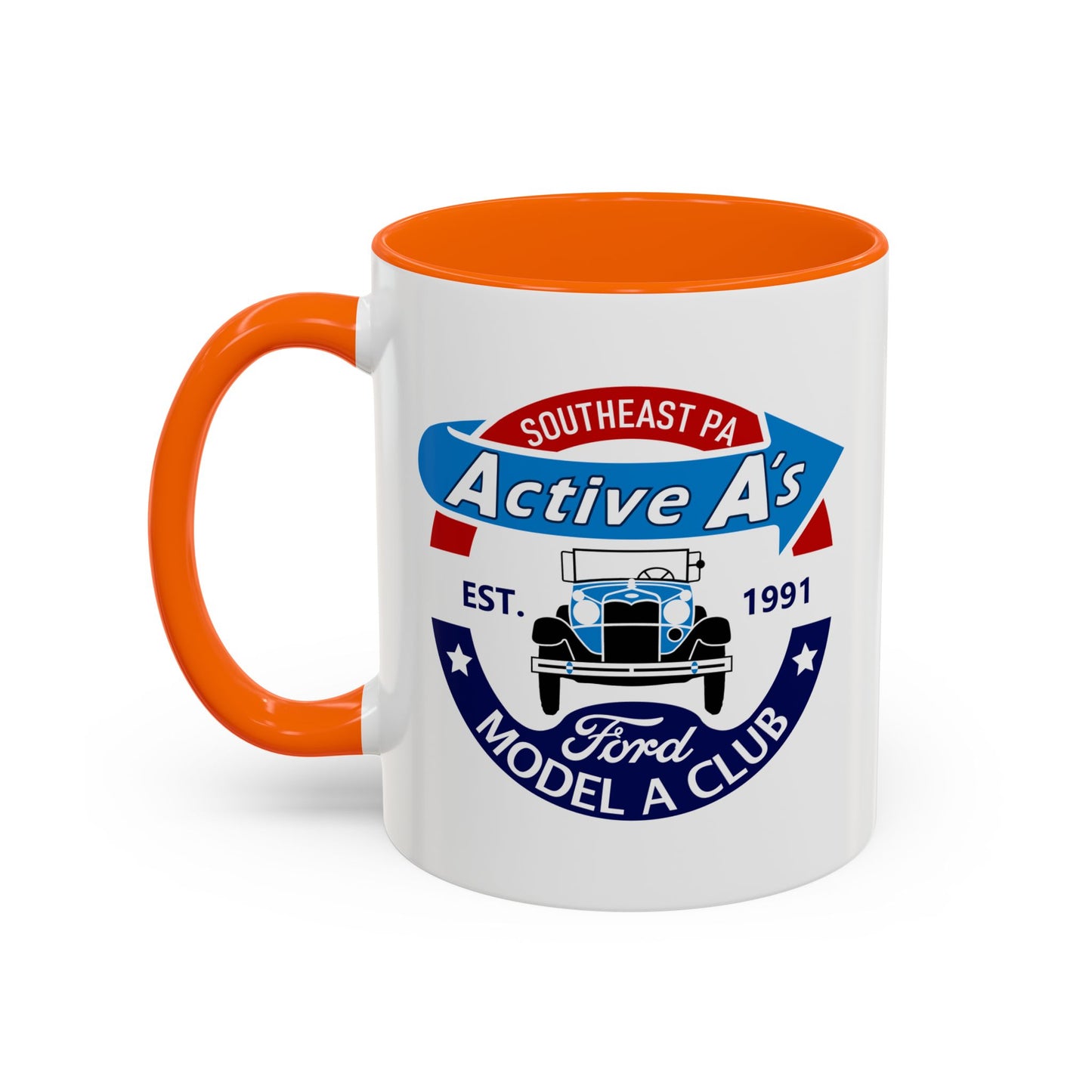 Ford Model A Club Coffee Mug — "Active A's" Southeast PA Vintage Car Design (11/15 oz)
