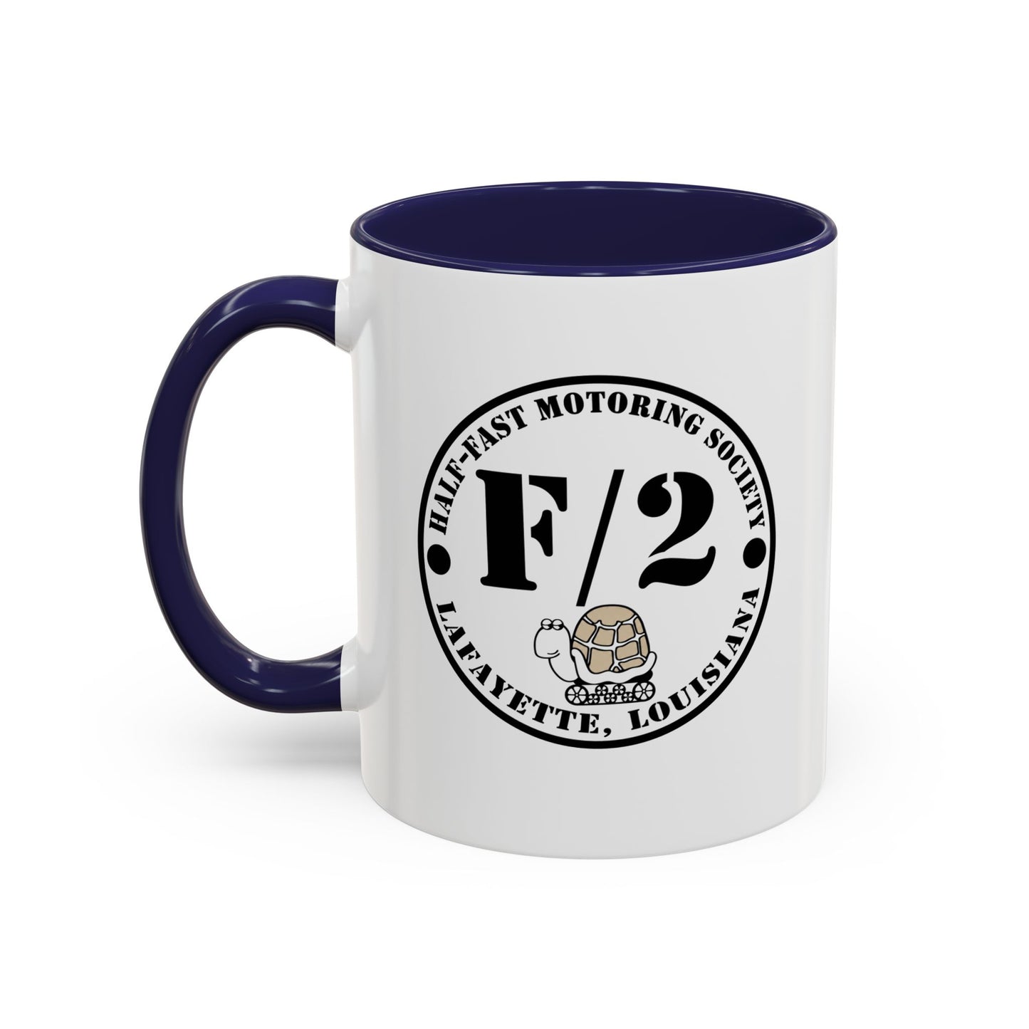 F/2 Half-Fast Motoring Society Accent Coffee Mug — Lafayette, Louisiana Emblem (11/15oz)