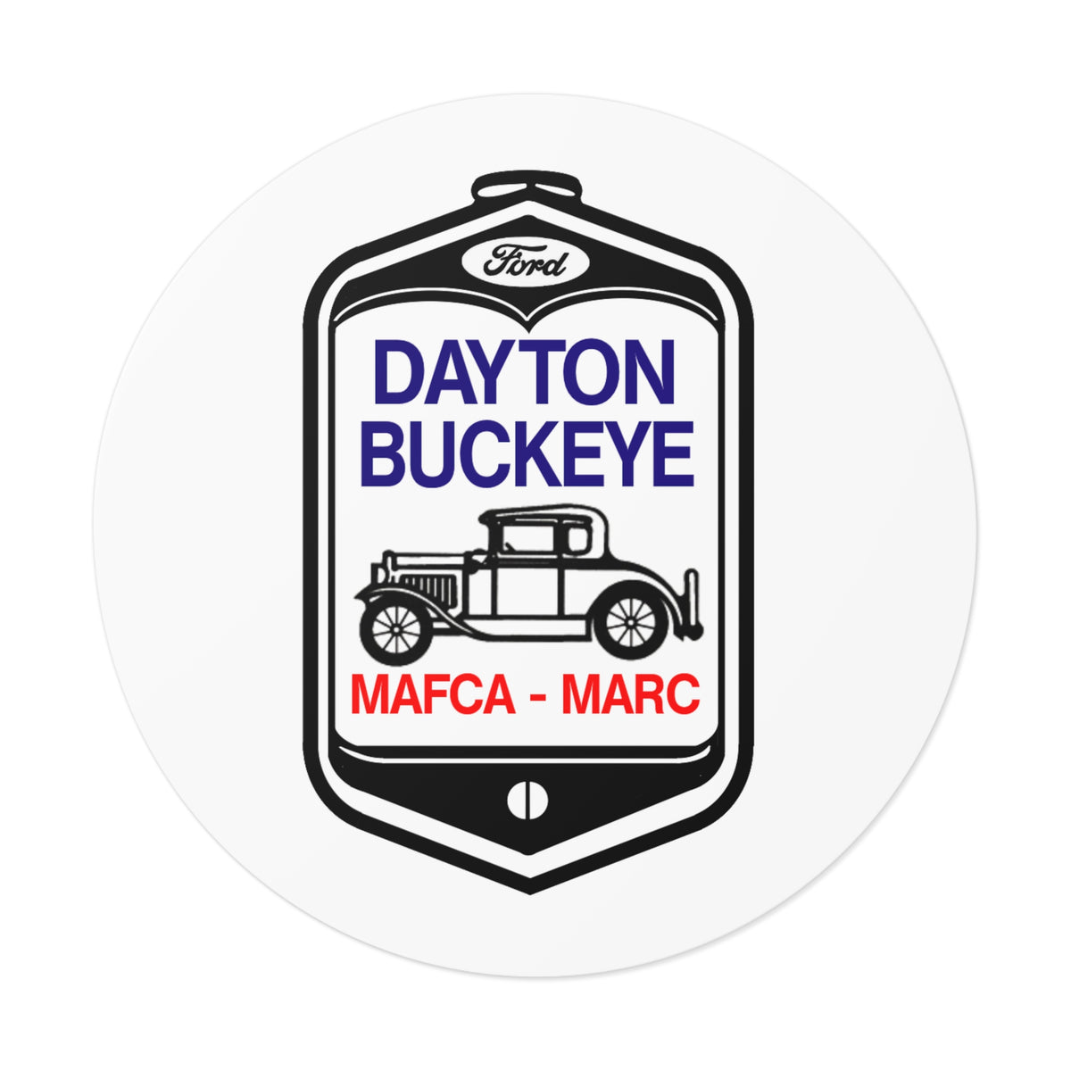 Dayton Buckeye Vintage Car Round Vinyl Sticker — MAFCA/MARC Classic Ford Decal