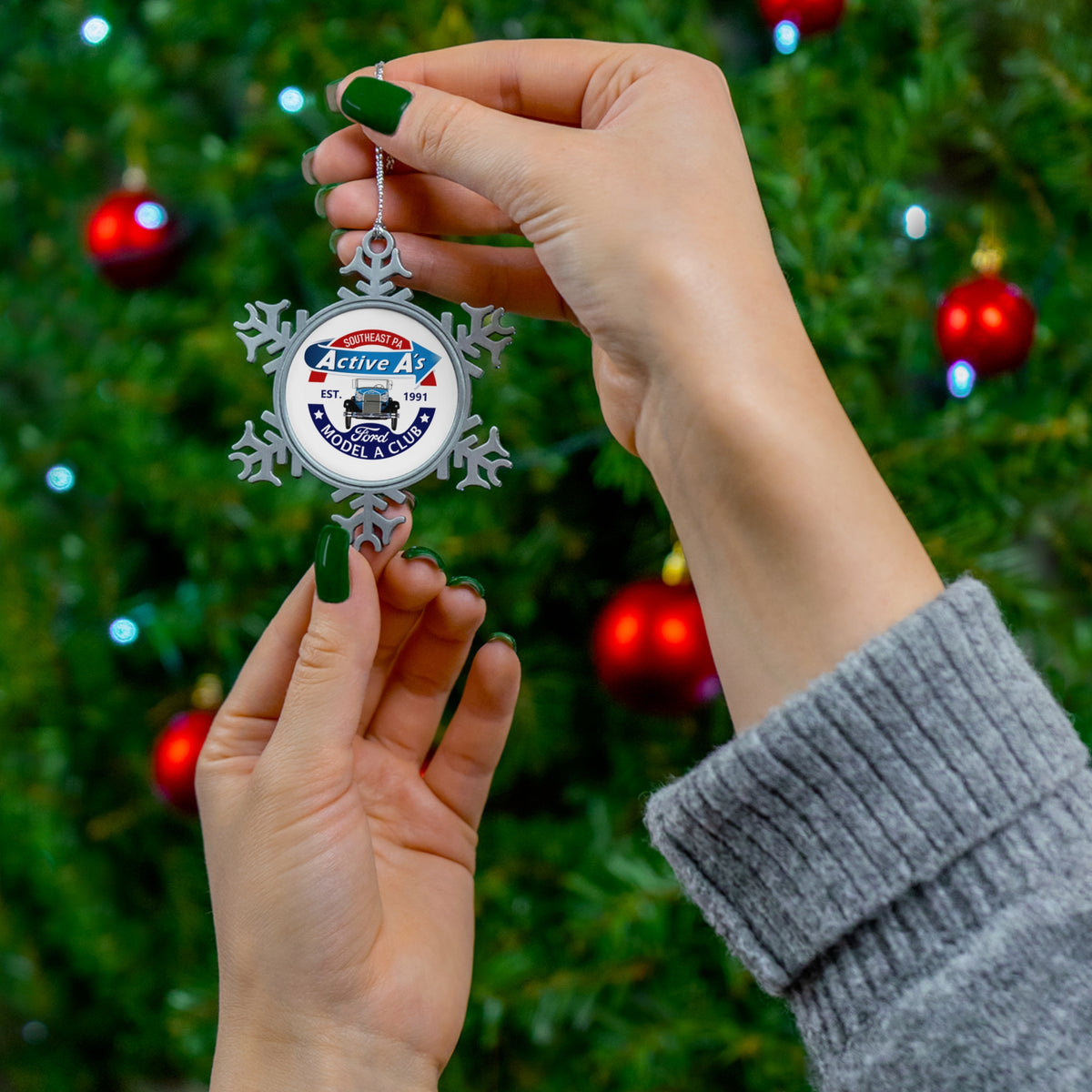 Active A's Ford Model A Club Pewter Snowflake Ornament —  Holiday Decoration