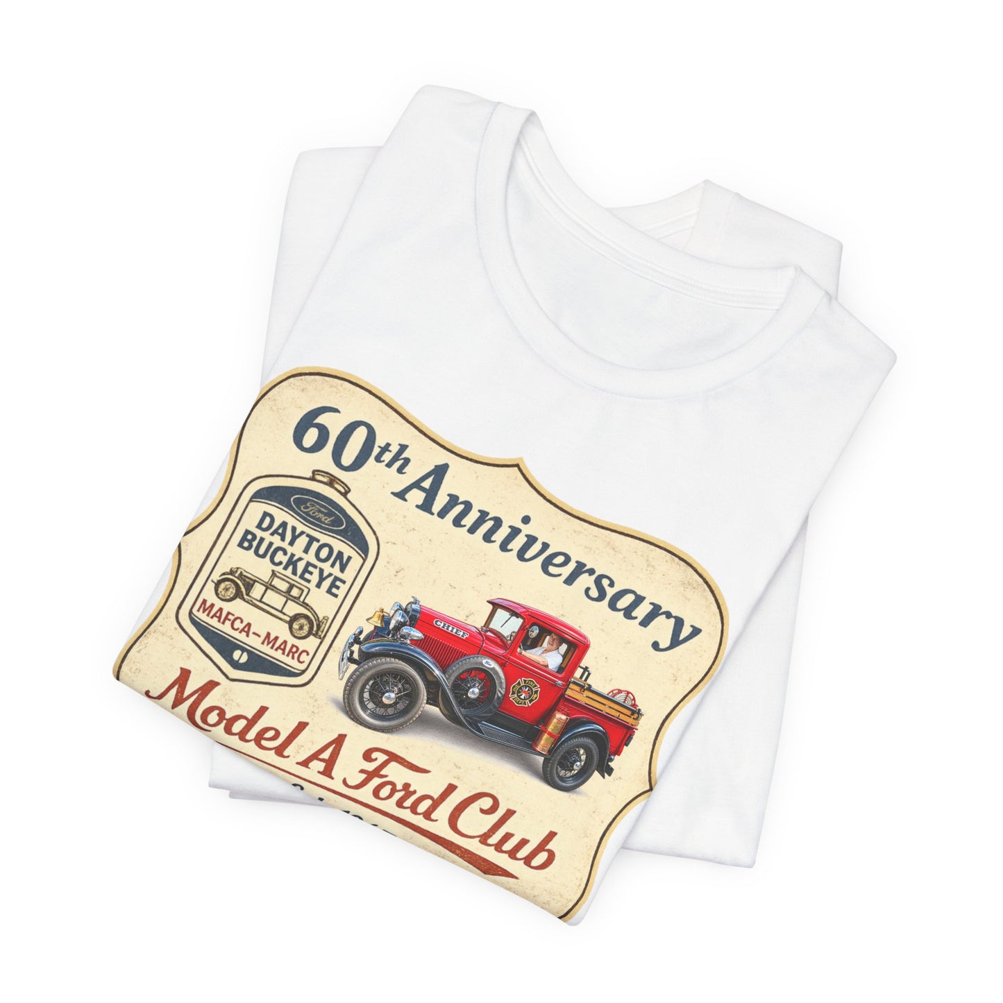 Dayton Buckeye Model A Ford Club 60th Anniversary Tee (LTG) - Vintage Red Fire Truck Tee