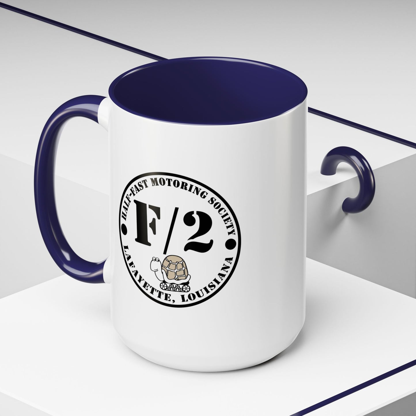 F/2 Half-Fast Motoring Society Accent Coffee Mug — Lafayette, Louisiana Emblem (11/15oz)