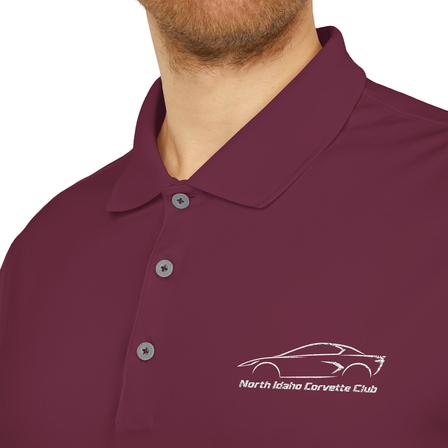 North Idaho Corvette Club White Embroidered Polo — adidas Unisex Performance Polo