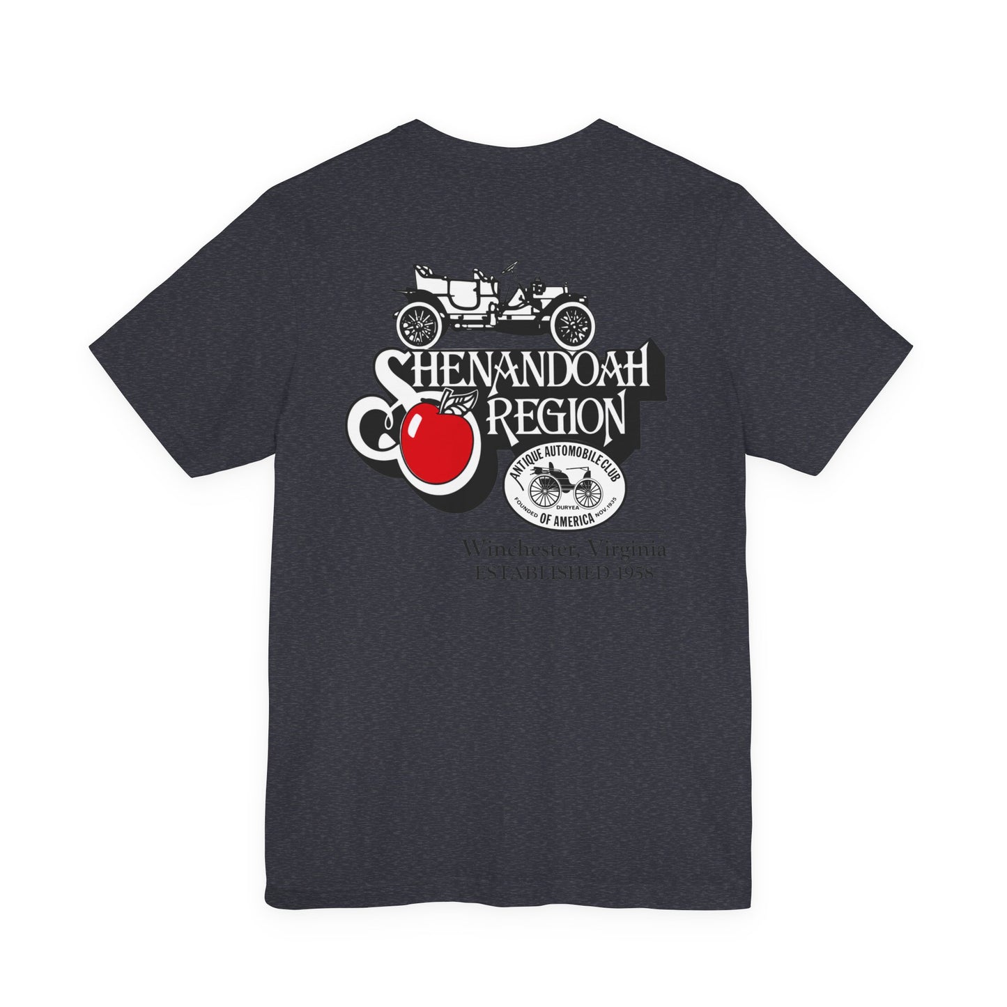 Shenandoah Region AACA Tee — Small White AACA Logo on Front and Large White Shenandoah Region AACA Logo on Back
