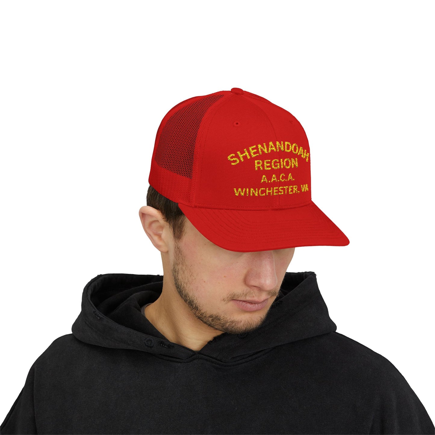 Shenandoah Region Embroidered Trucker Cap — "Shenandoah Region A.A.C.A. Winchester, VA" Mesh Snapback