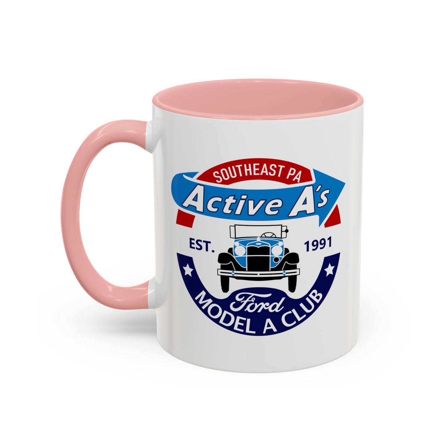 Ford Model A Club Coffee Mug — "Active A's" Southeast PA Vintage Car Design (11/15 oz)