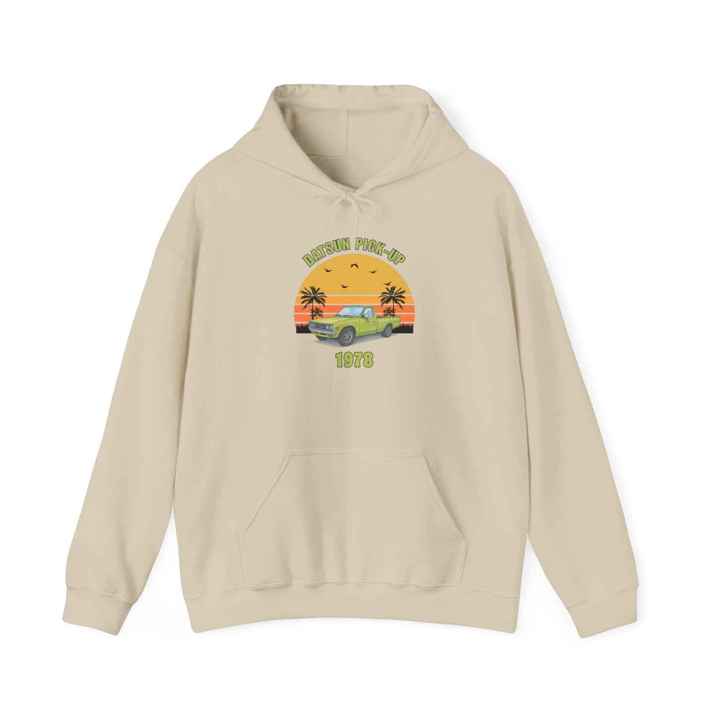 1978 Datsun Pickup Hoodie — 'Mustang Pony-80' Retro Sunset Graphic Sweatshirt (1978)