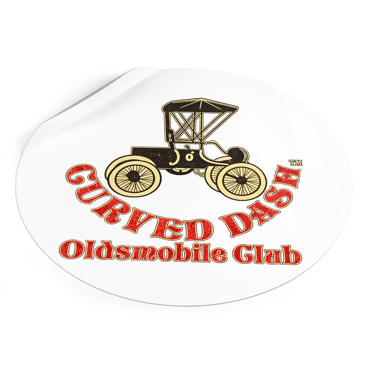 Curved Dash Oldsmobile Club Round Vinyl Sticker — Great for Windshields!