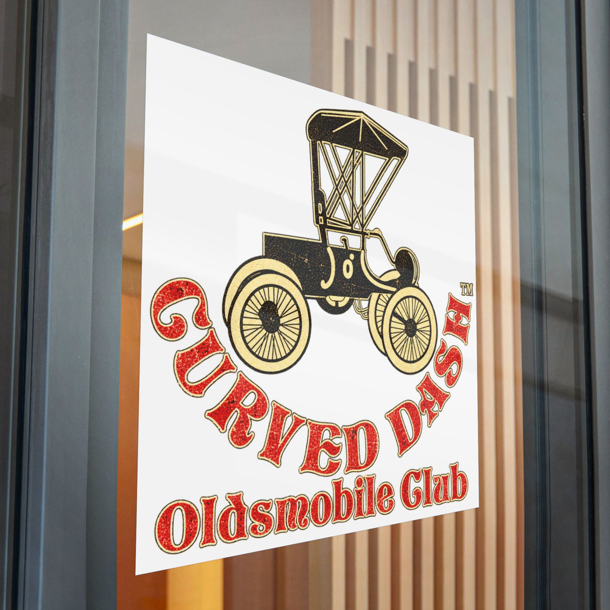 Curved Dash Oldsmobile Club Sticker White Background — Large Stickers that are Great for Trailers!