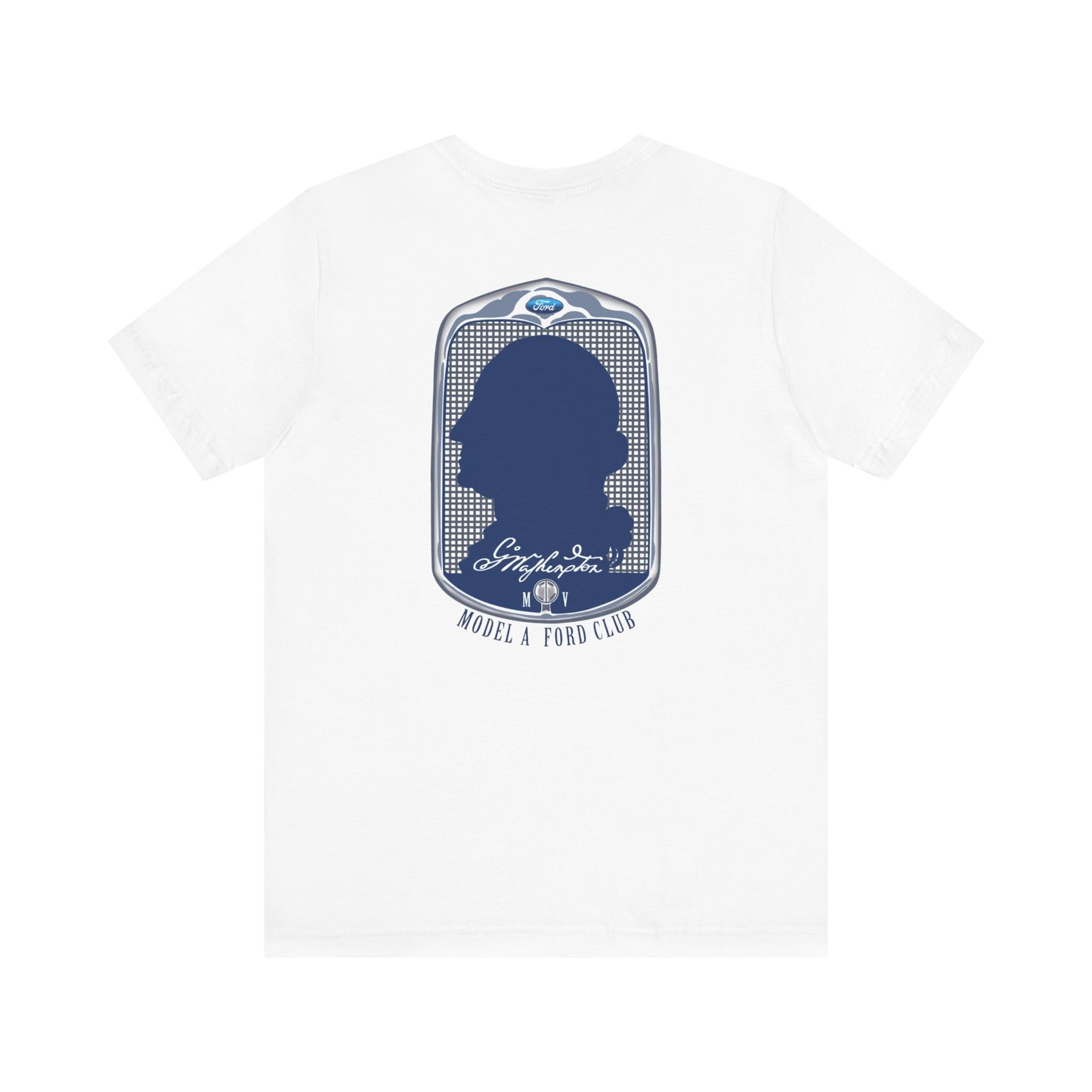 George Washington Model A Ford Club (front and back blue logo) Unisex Jersey Short Sleeve Tee