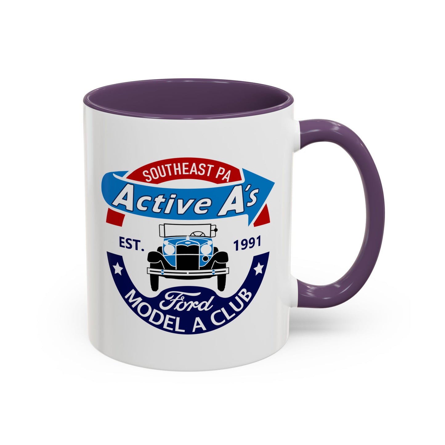 Ford Model A Club Coffee Mug — "Active A's" Southeast PA Vintage Car Design (11/15 oz)