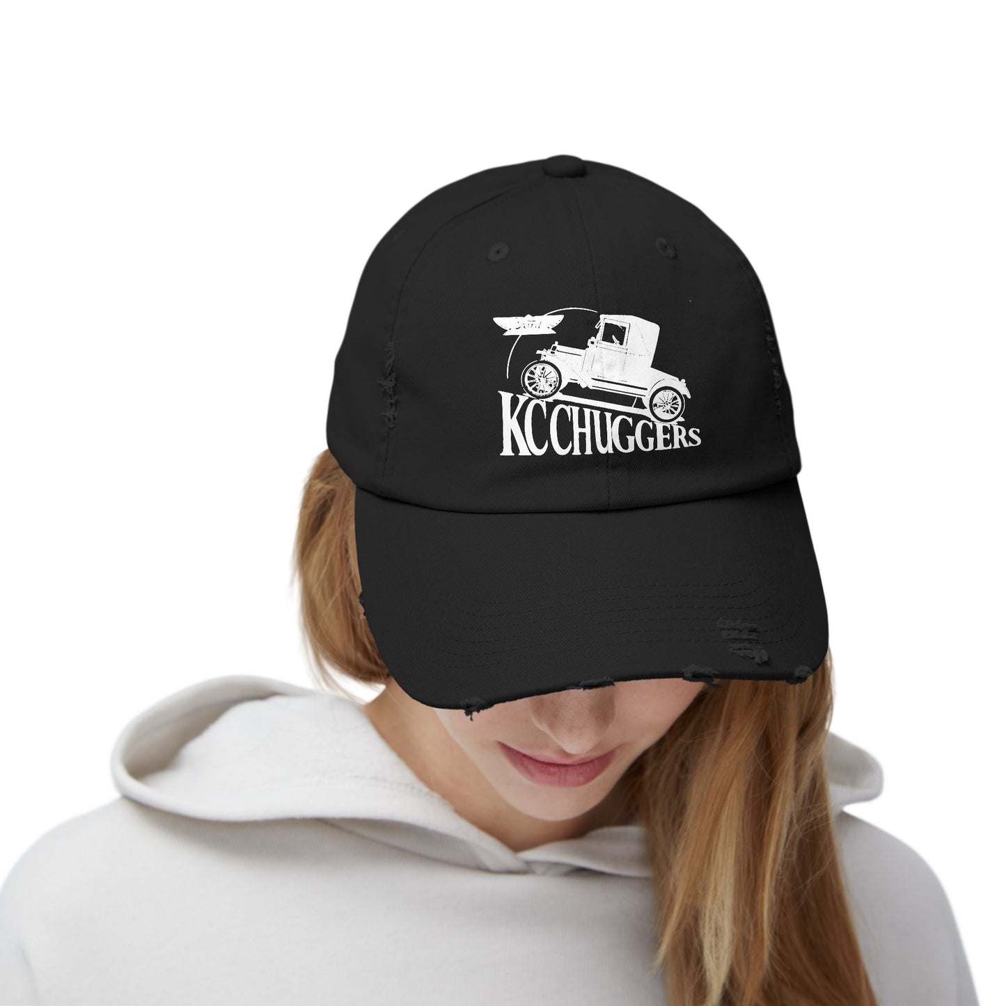 Distressed Logo Cap — KC Chuggers Vintage-Style Black Baseball Hat