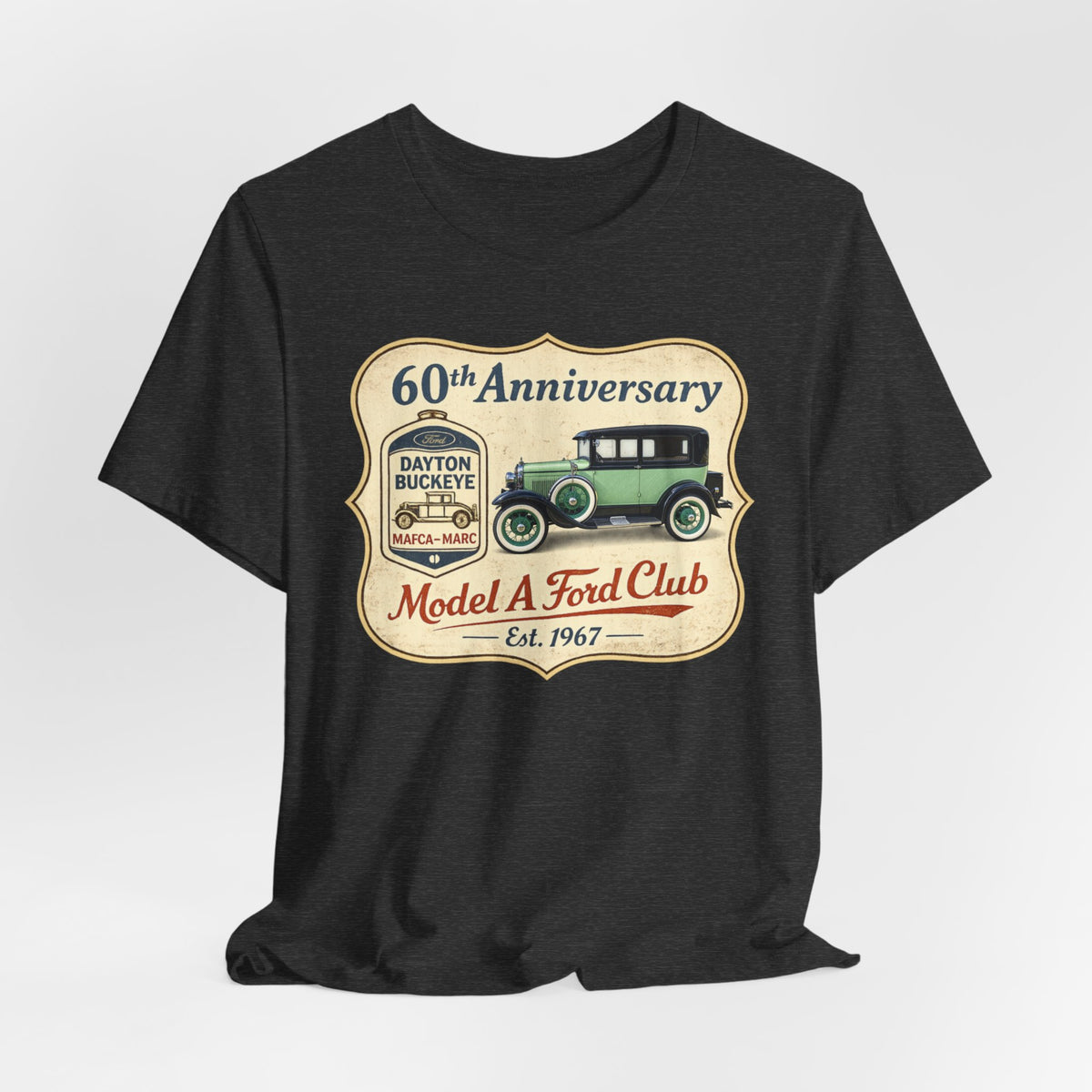 Dayton Buckeye Model A Ford Club 60th Anniversary Tee (1930 Tudor) - Unisex Soft Short Sleeve Tee