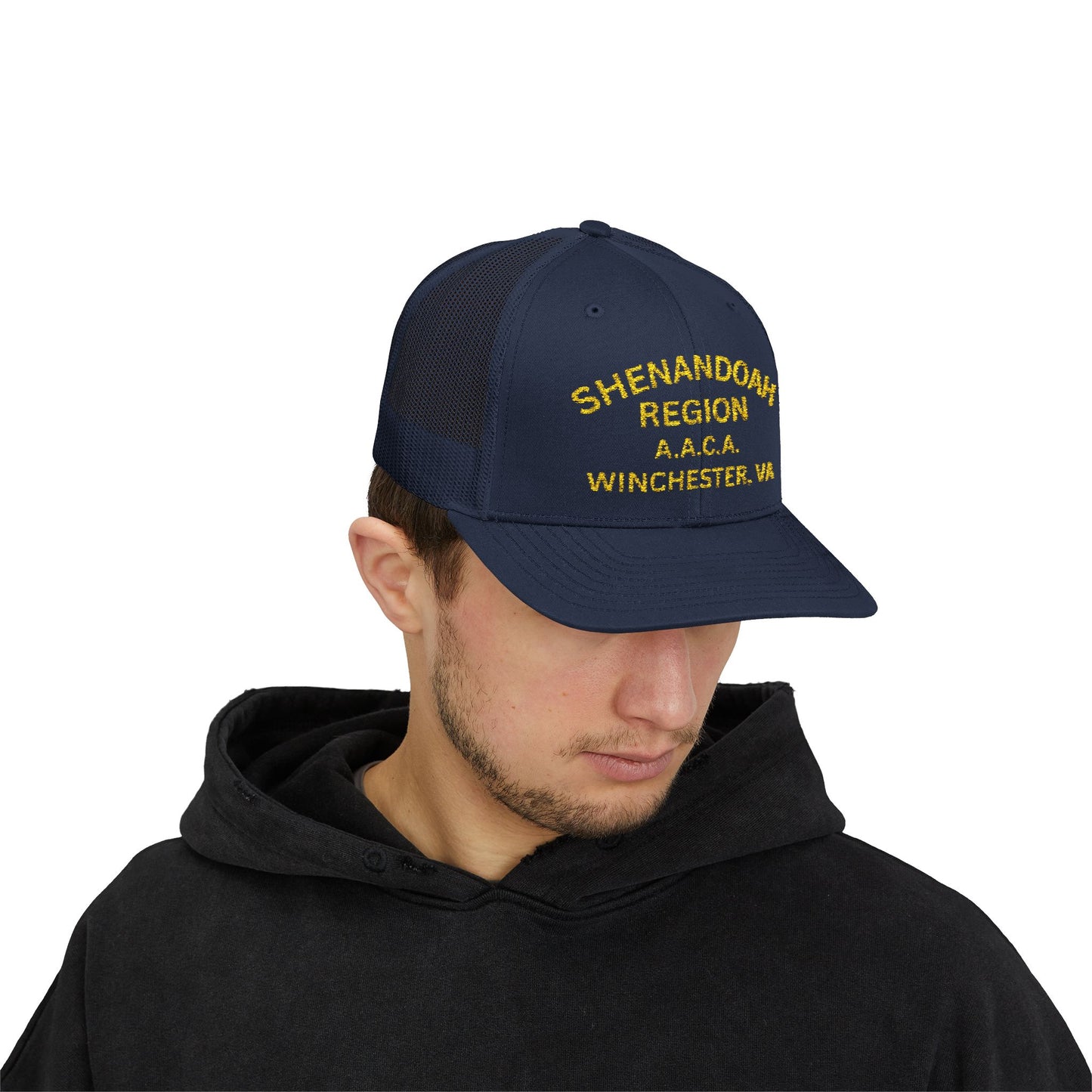 Shenandoah Region Embroidered Trucker Cap — "Shenandoah Region A.A.C.A. Winchester, VA" Mesh Snapback