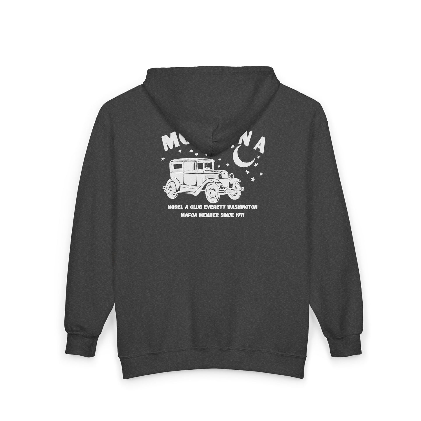 Moon On A Full Zip Hoodie - Small Logo on Front and Large Logo on Back