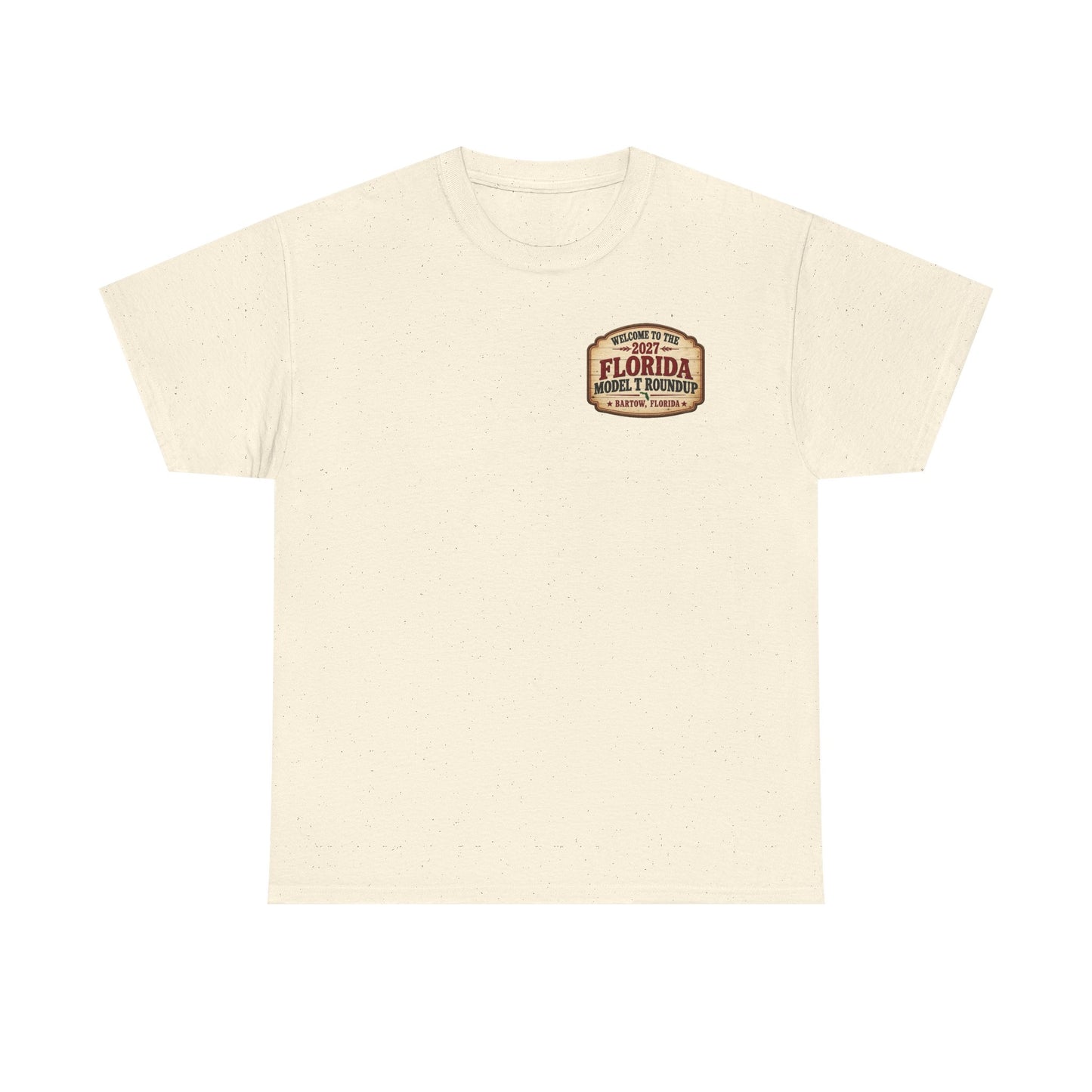 Florida Model T Roundup 2027 T-Shirt — Unisex Heavy Cotton Tee (Front and Back Graphic)
