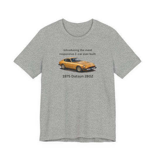 1975 Datsun 280Z Tee — Vintage Sports Car Graphic T-Shirt Black Lettering