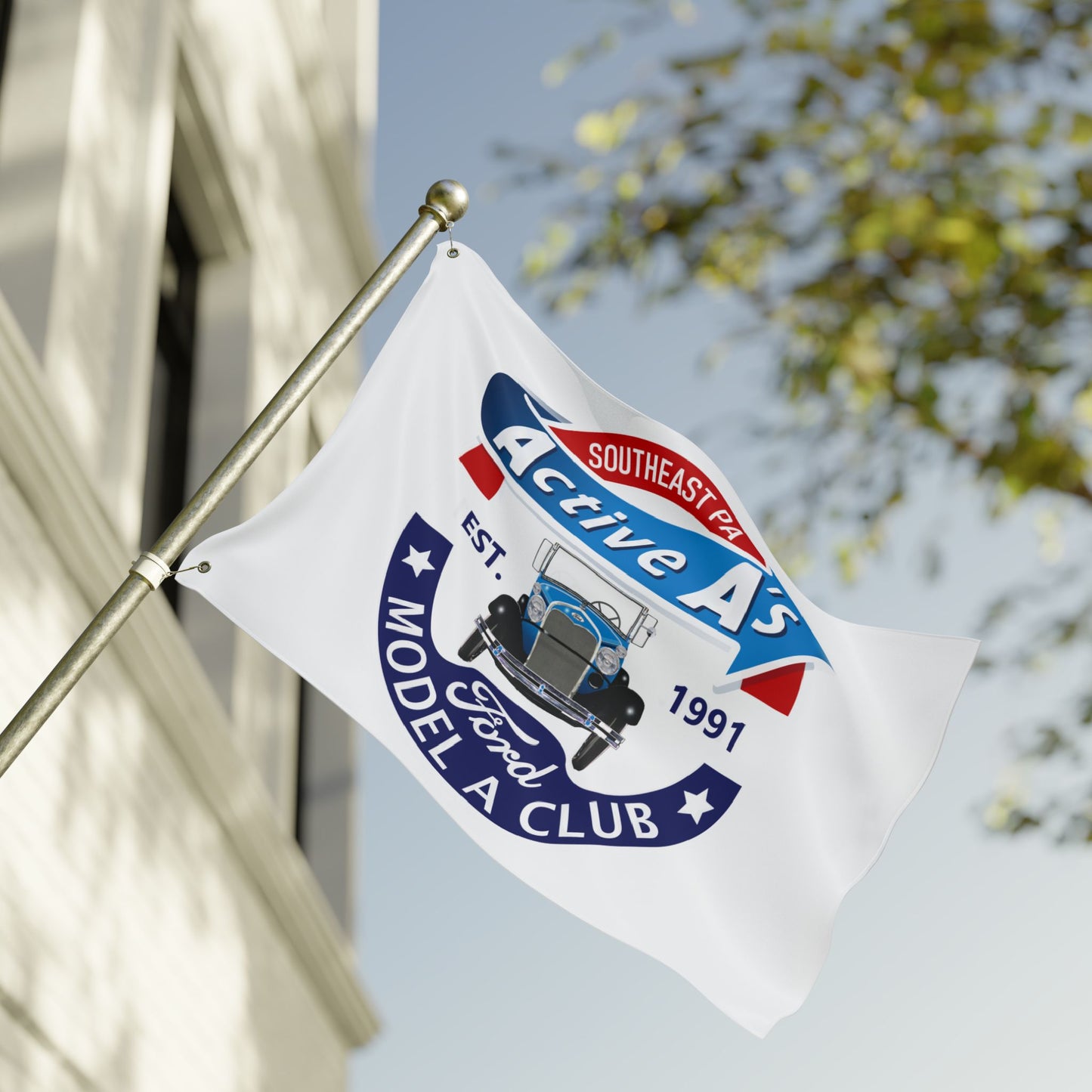 Active A's Ford Model A Club Double-Sided Flag — Southeast PA Active A's Ford Model A Club Banner (Est. 1991)