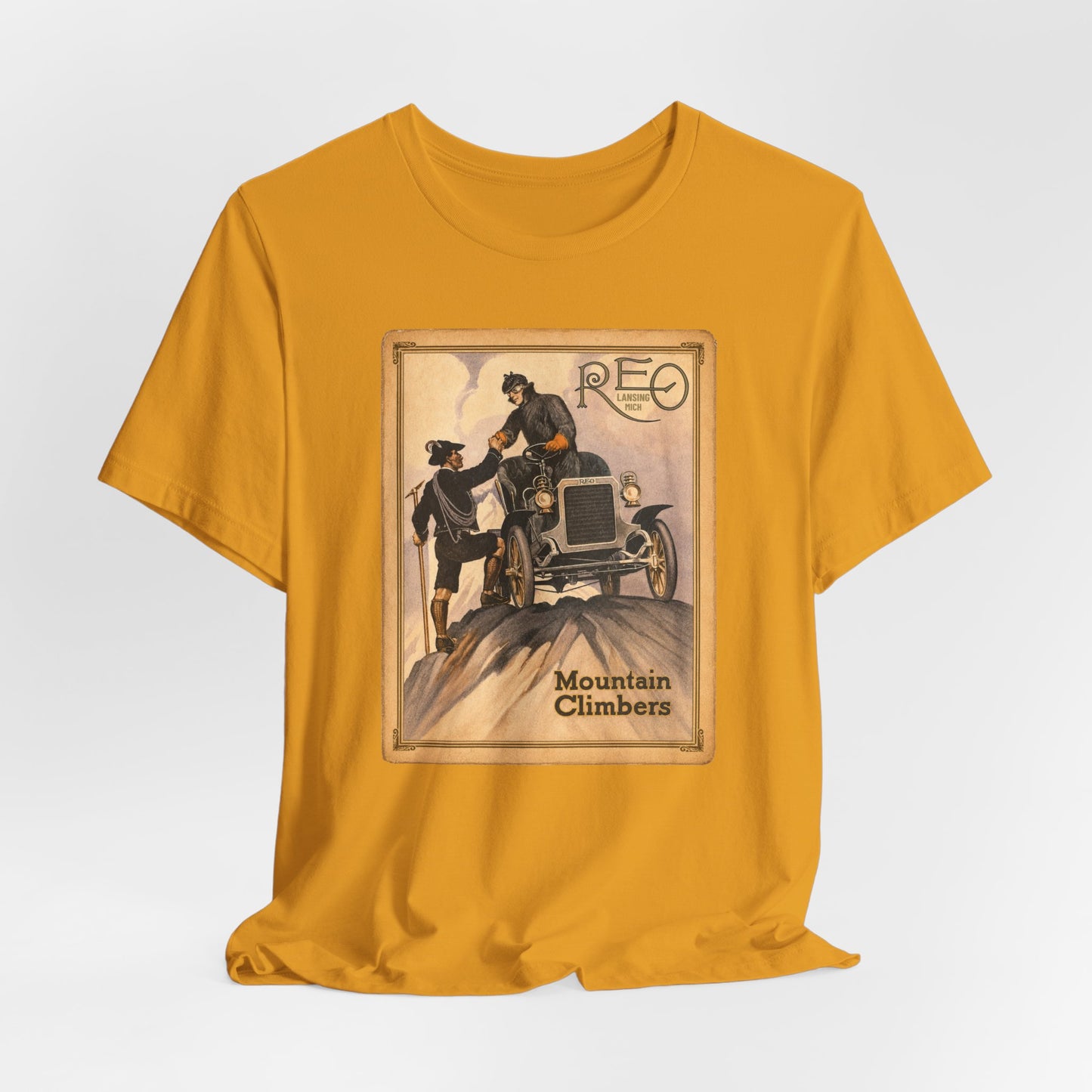 REO Lansing Michigan Mountain Climbers T-Shirt - Unisex Soft Short Sleeve Tee
